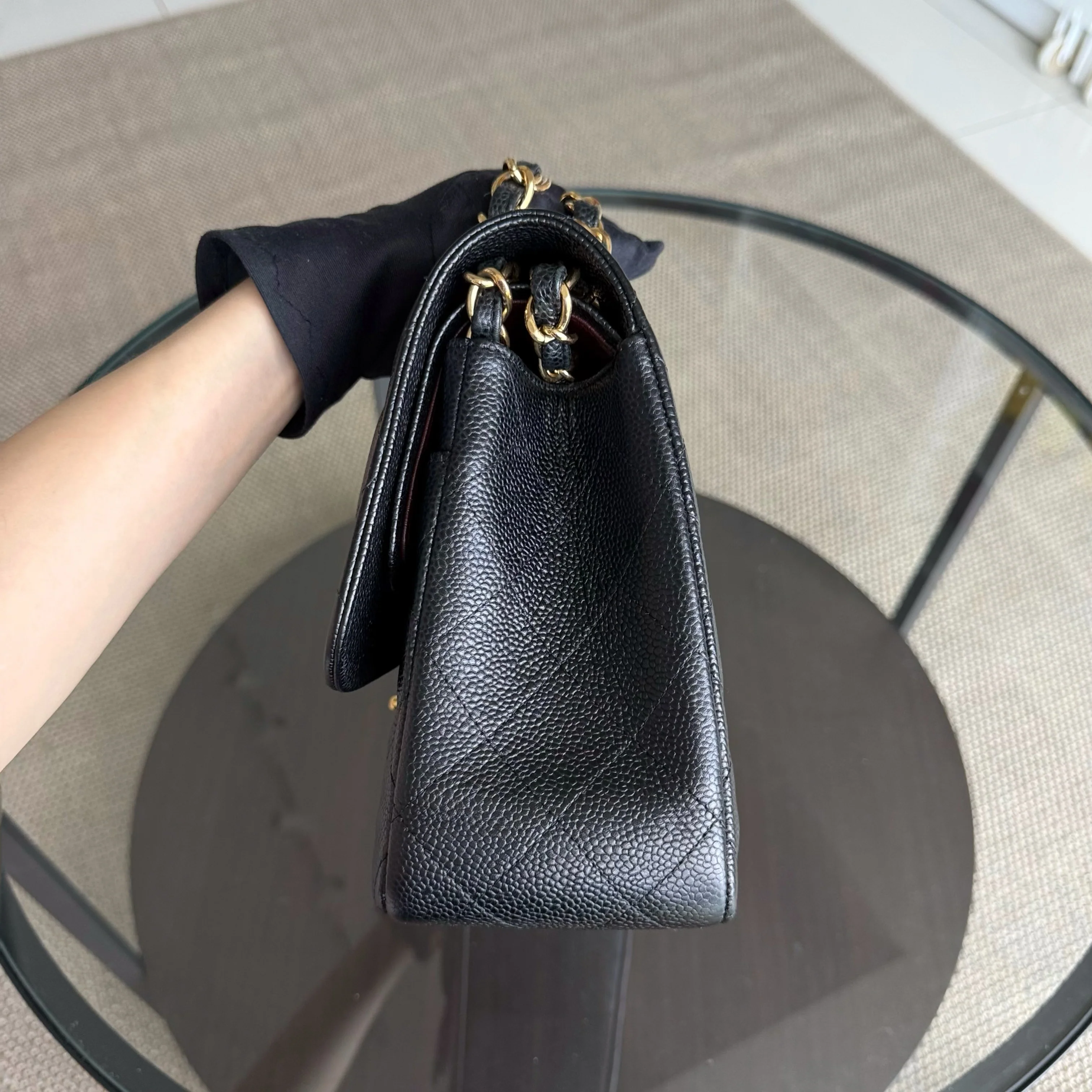 Chanel Classic Flap Jumbo - Caviar 30CM Double Flap Quilted Grained Calfskin Black Gold Hardware