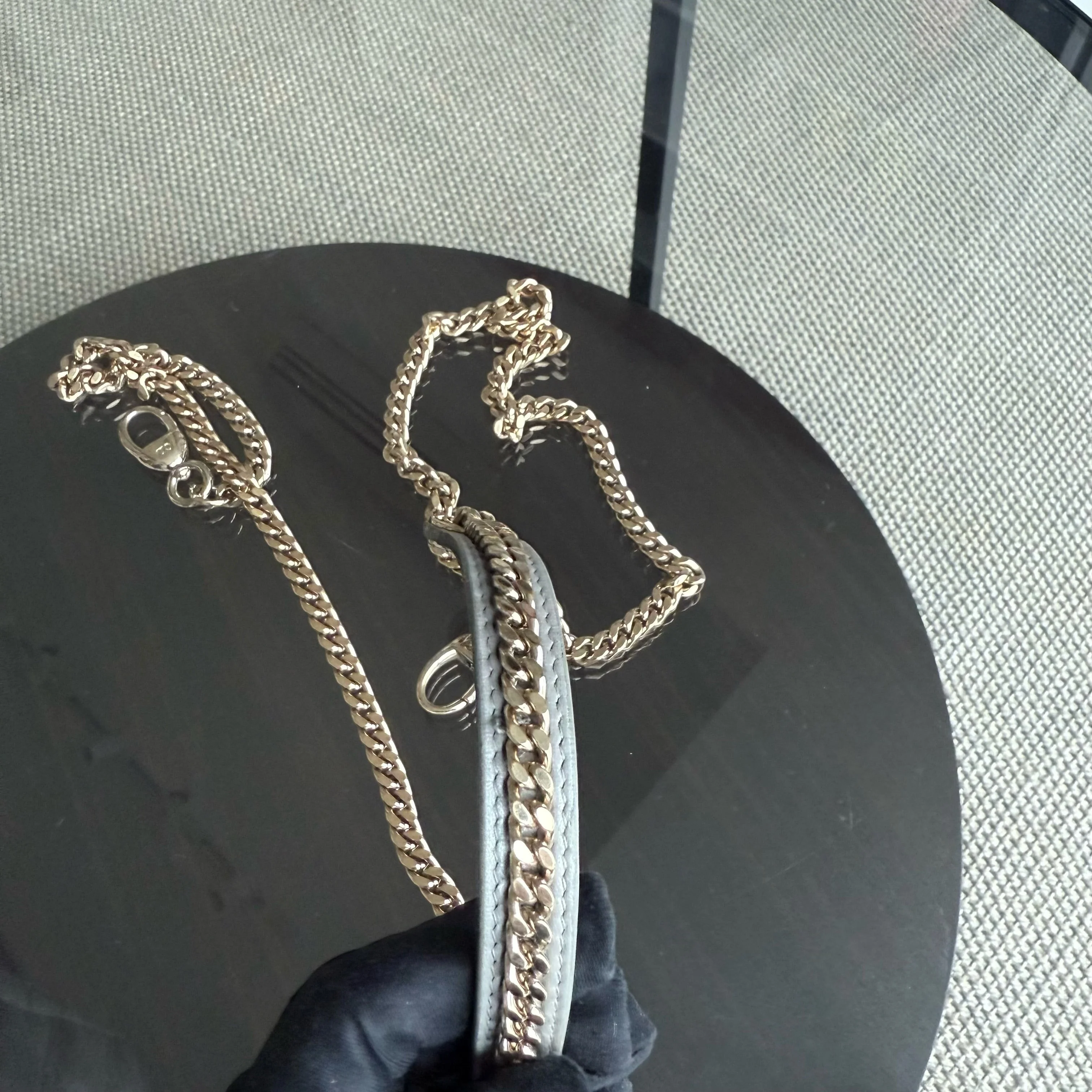 Dior Lady Mini - Cannage Lambskin Gray Gold Hardware Chain Strap