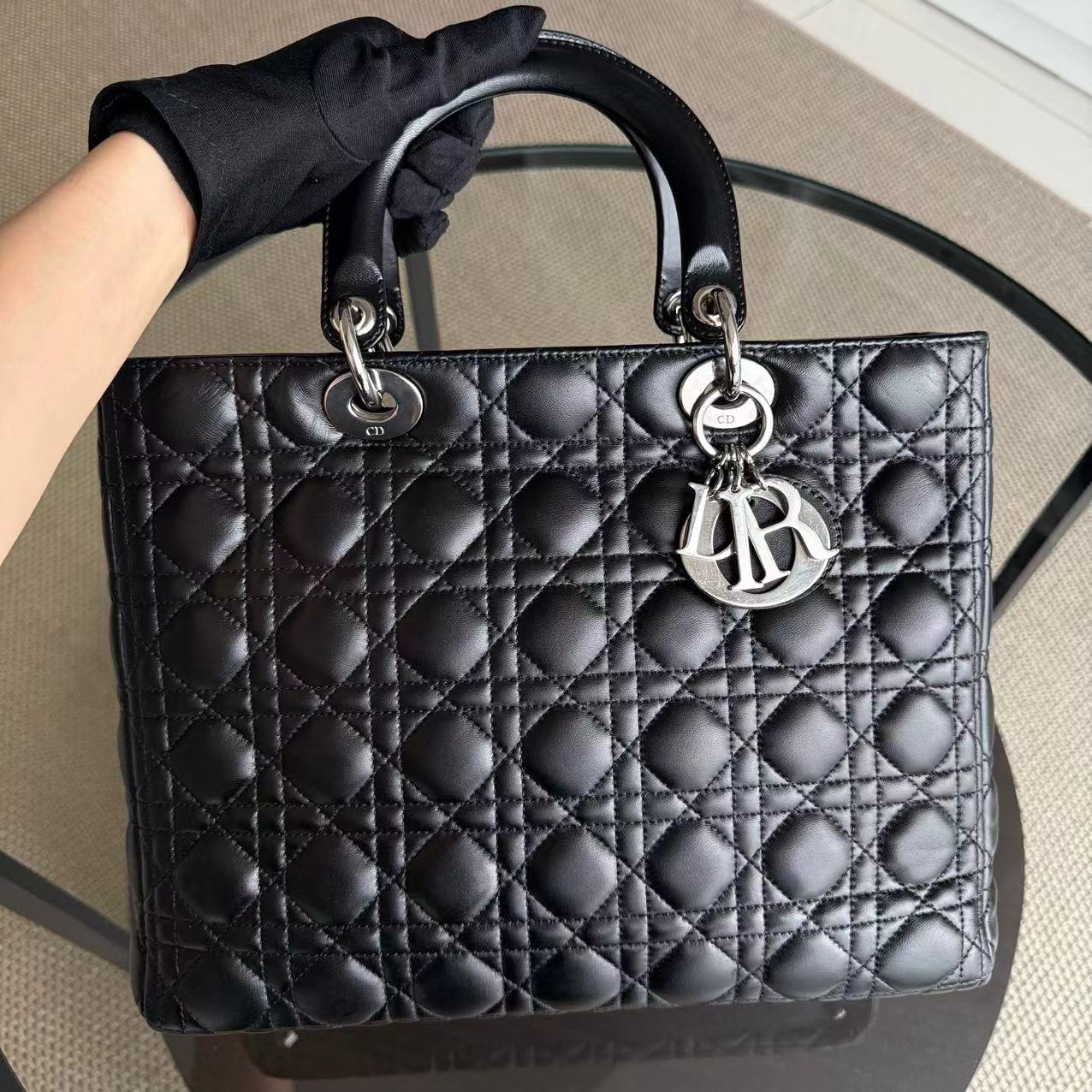 *Recolored* Dior Lady Large - Cannage Lambskin Black Silver Hardware