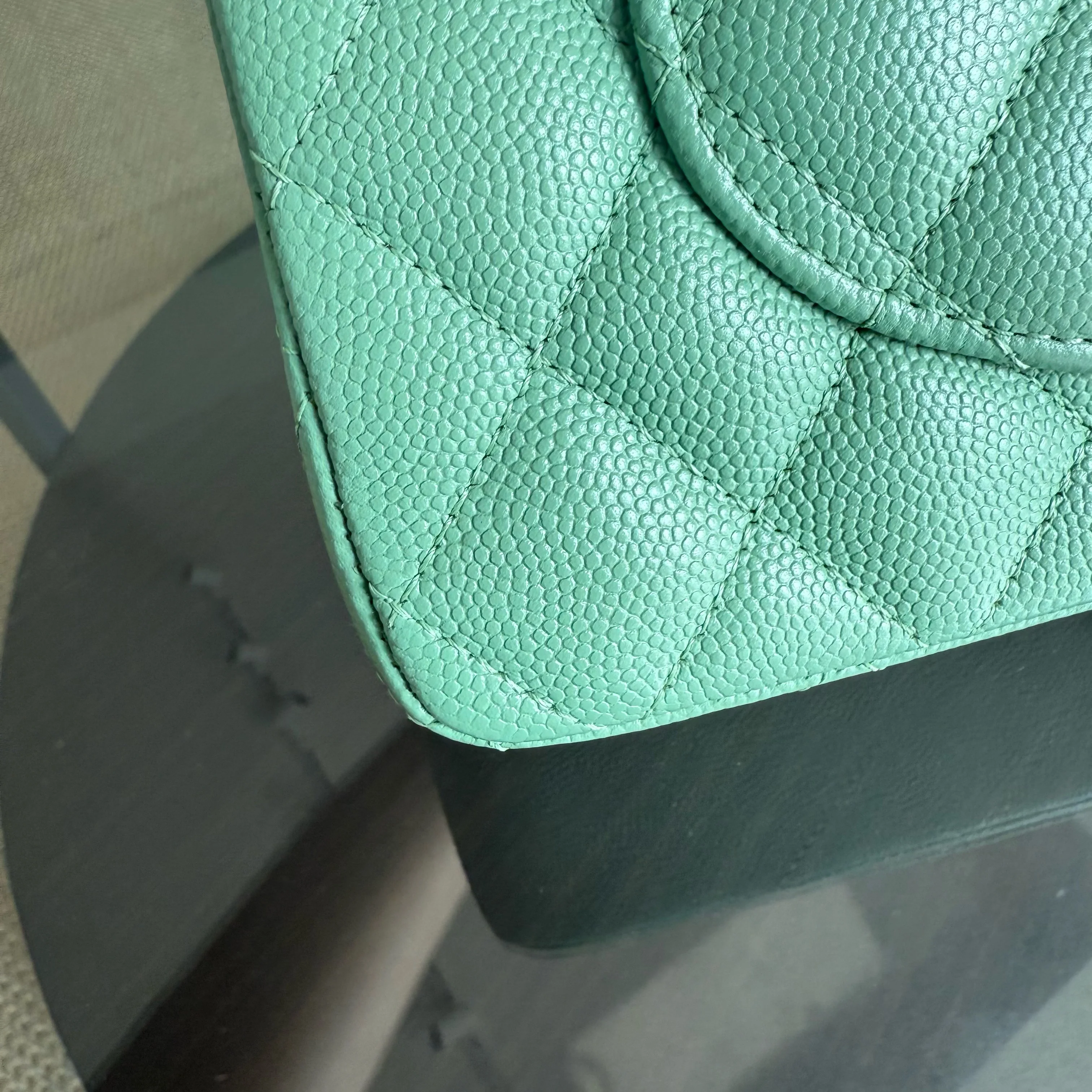 Chanel Classic Flap Small - Caviar 23CM Quilted Grained Calfskin Light Green Light Gold Hardware Microchip