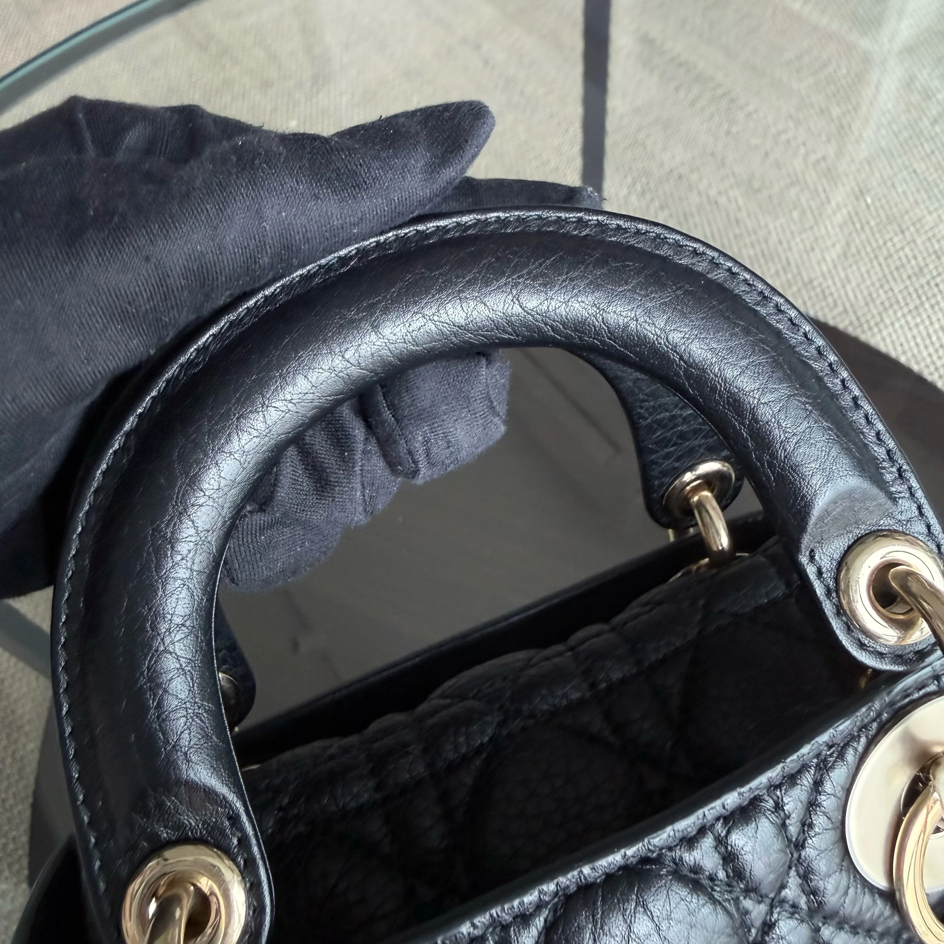 Dior Lady Mini - Cannage Grained Calfskin Black Gold Hardware