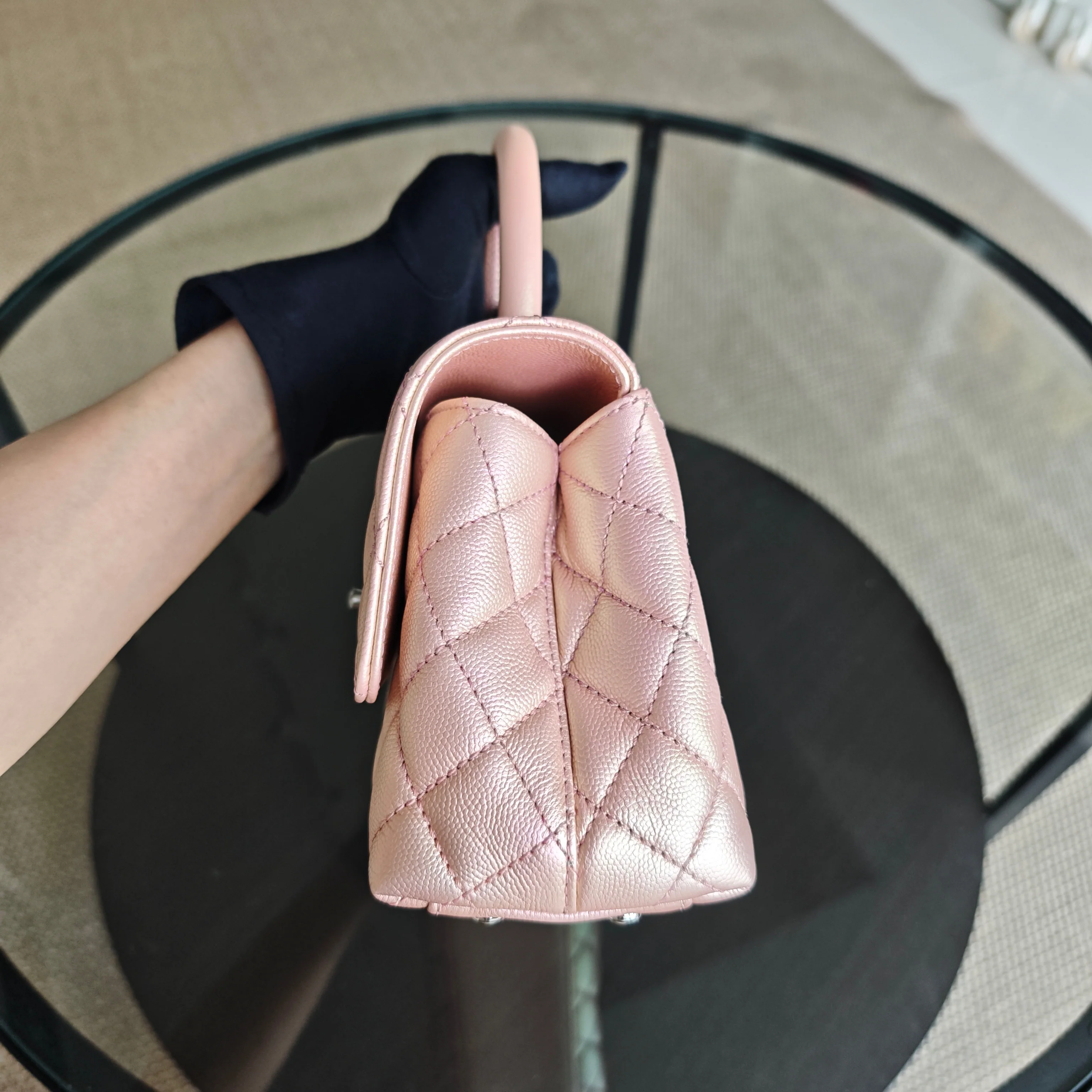 Chanel Coco Handle Small - Caviar Quilted Irridescent Pink Gold Hardware Microchip