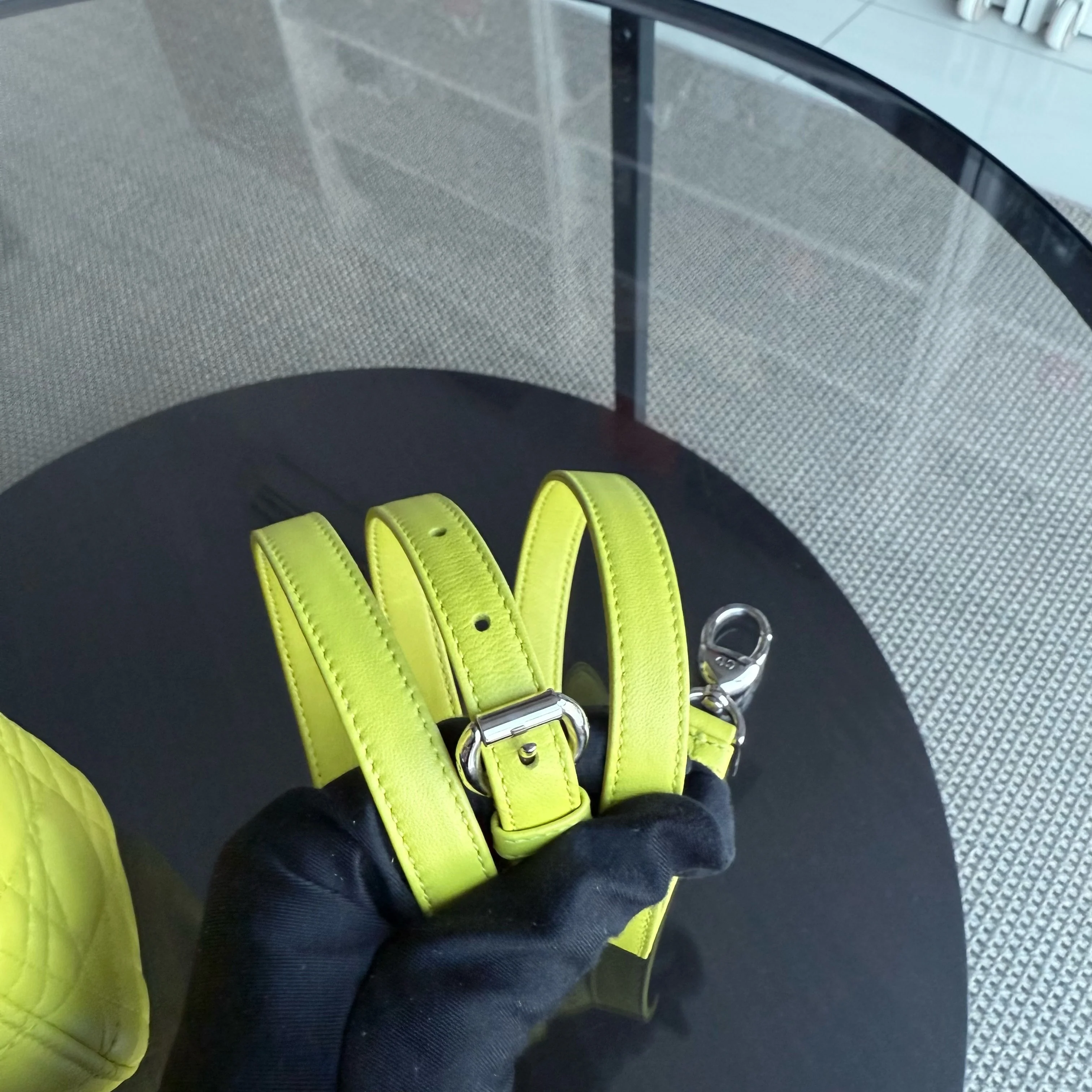 Dior Lady Mini - Cannage Lambskin Yellow Silver Hardware Adjustable Strap