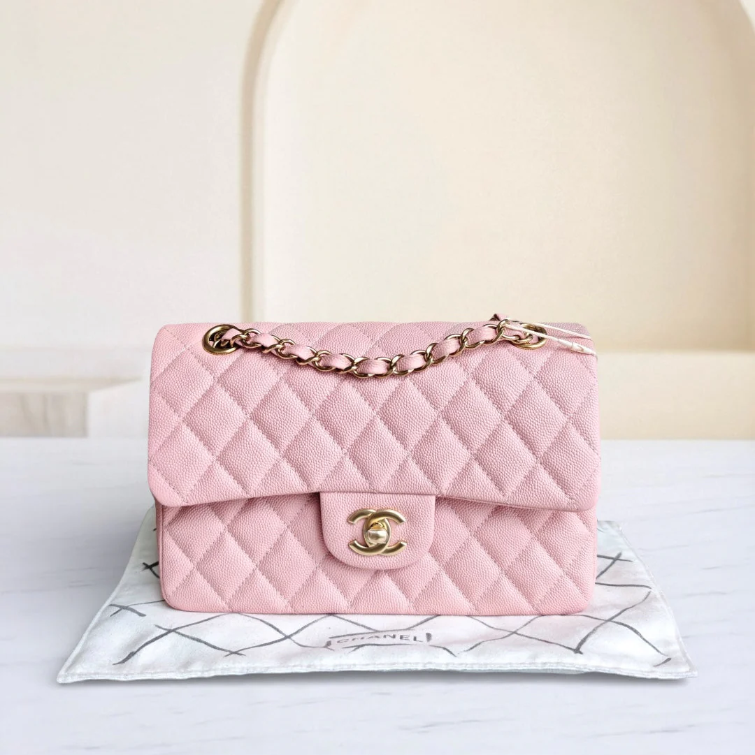 Chanel Classic Flap Small - Caviar 23CM Quilted Light Pink Gold Hardware Microchip