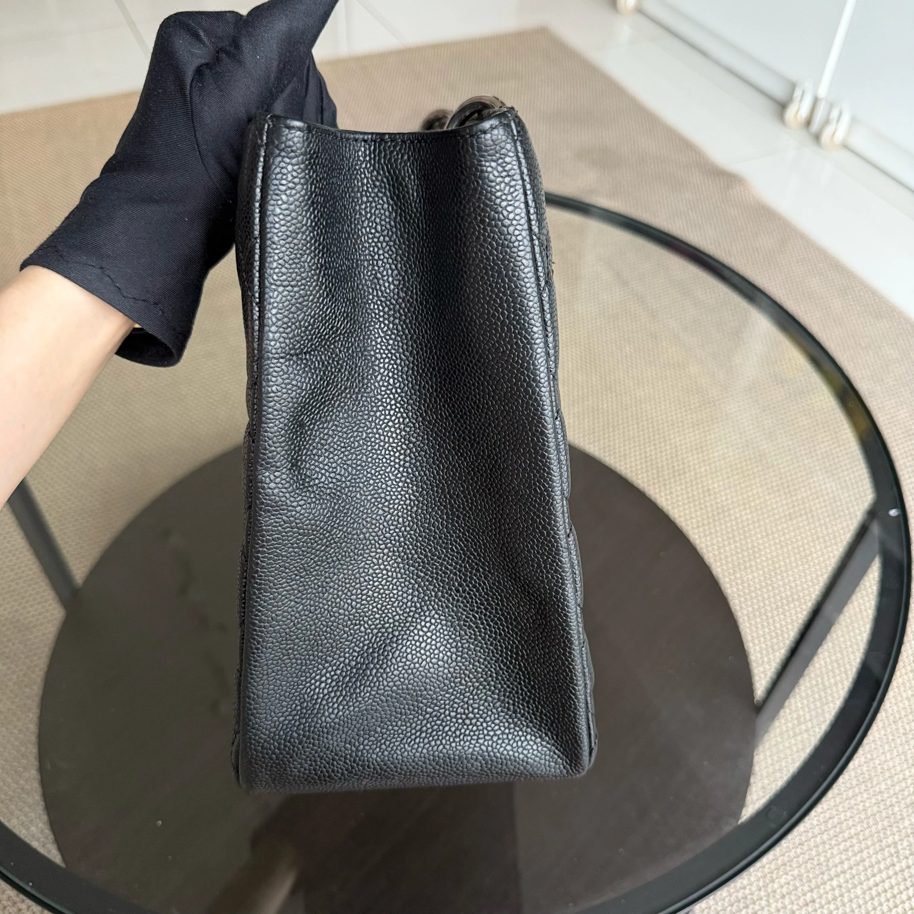 Chanel GST Grand Shopping Tote - Caviar Quilted Grained Calfskin Black Silver Hardware
