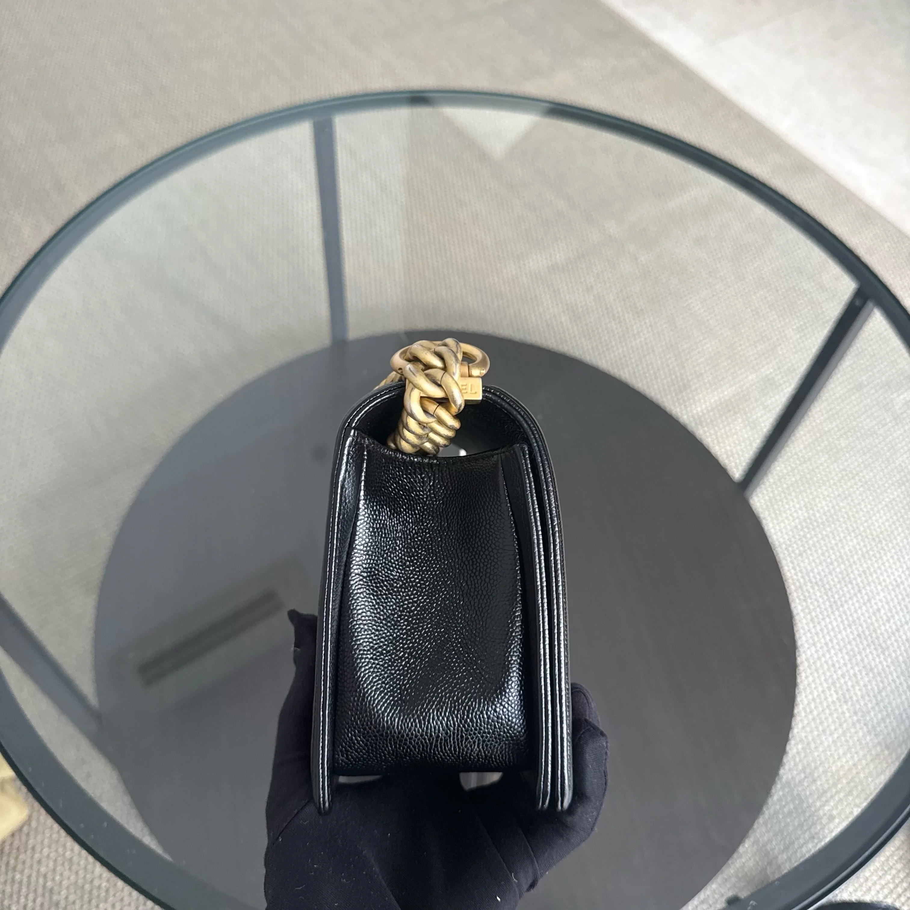 Chanel Boy Medium - Caviar 25CM Chevron Black Gold Hardware Series 24