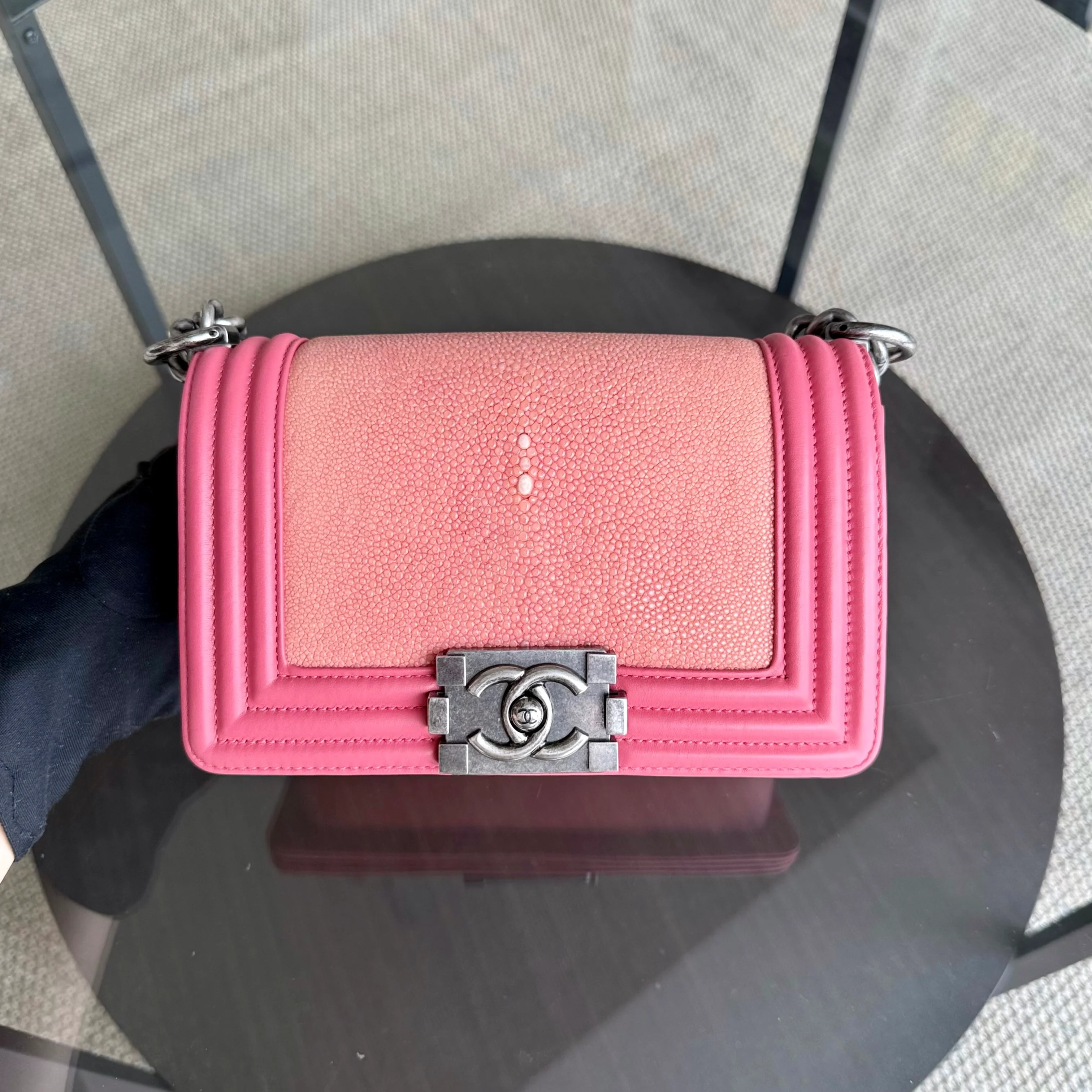 Chanel Boy Small - Stingray Pink Ruthenium Silver Hardware Series 18