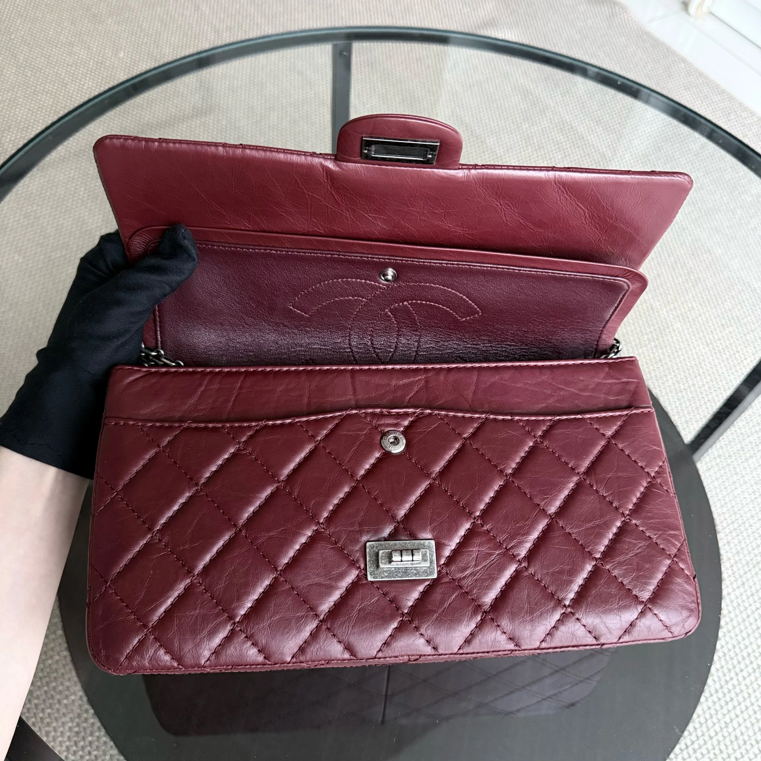 Chanel 2.55 Reissue 226 Medium - 28CM Quilted Aged Calfskin Burgundy Dark Red Ruthenium Silver Hardware Series 12