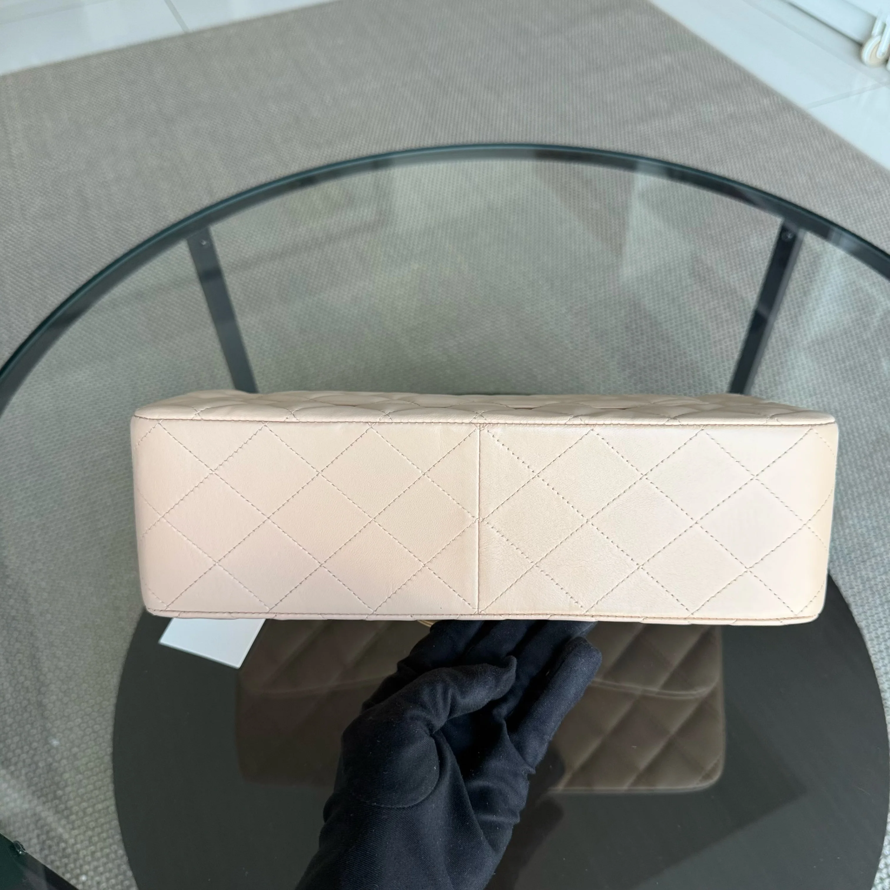 Chanel Classic Flap Jumbo - 30CM Single Flap Quilted Lambskin Beige Gold Hardware Series 13