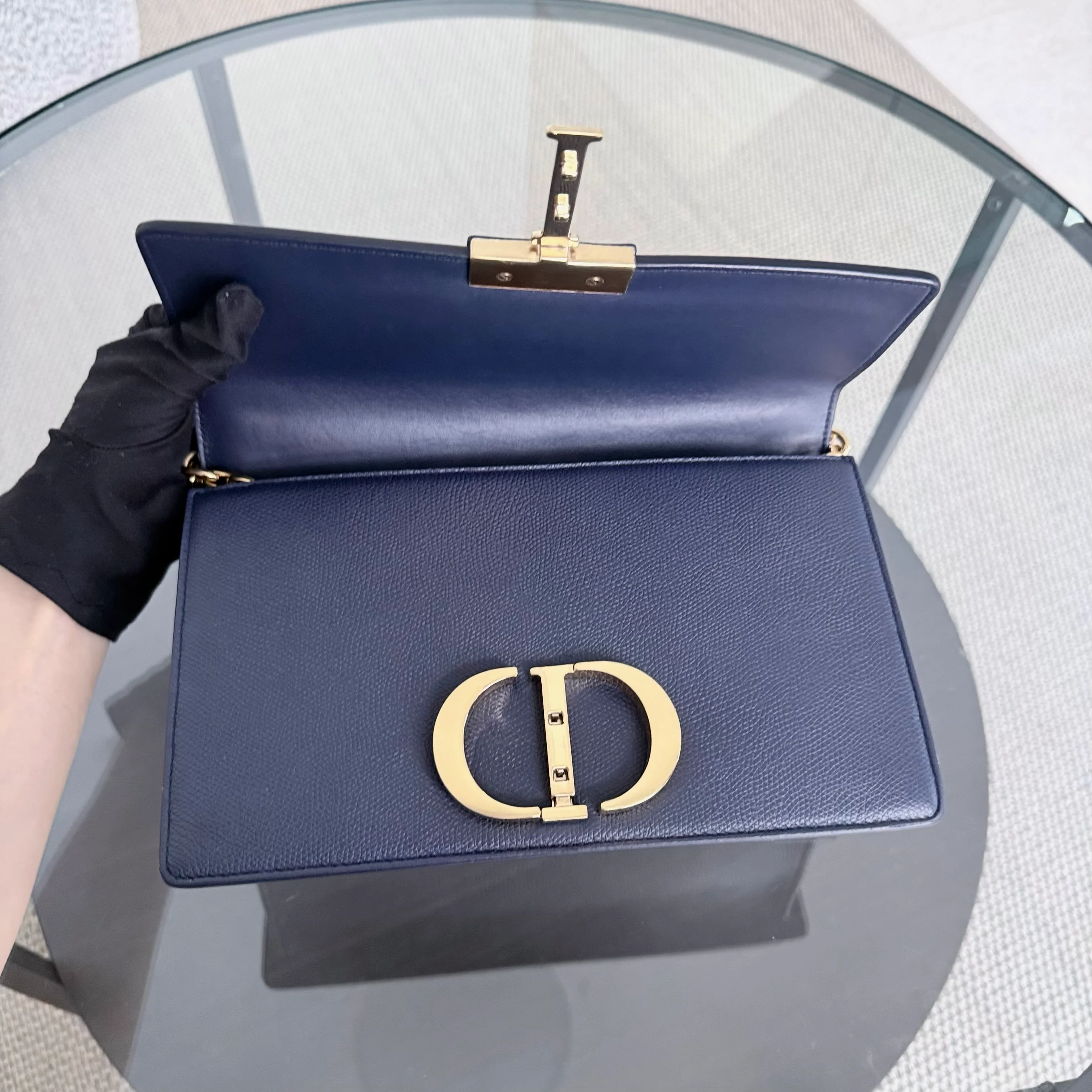 Dior 30 Montaigne Medium - Caviar Dark Blue Gold Hardware