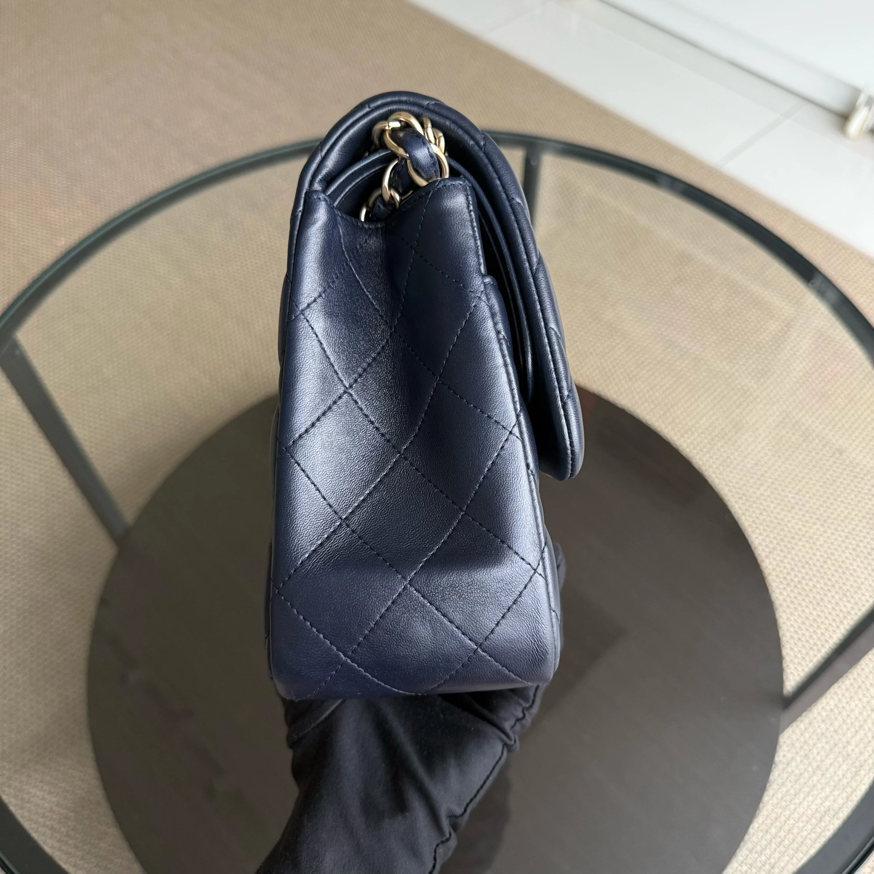 Chanel Classic Flap Jumbo - Double Flap 30CM Quilted Lambskin Dark Blue Gold Hardware Series 20