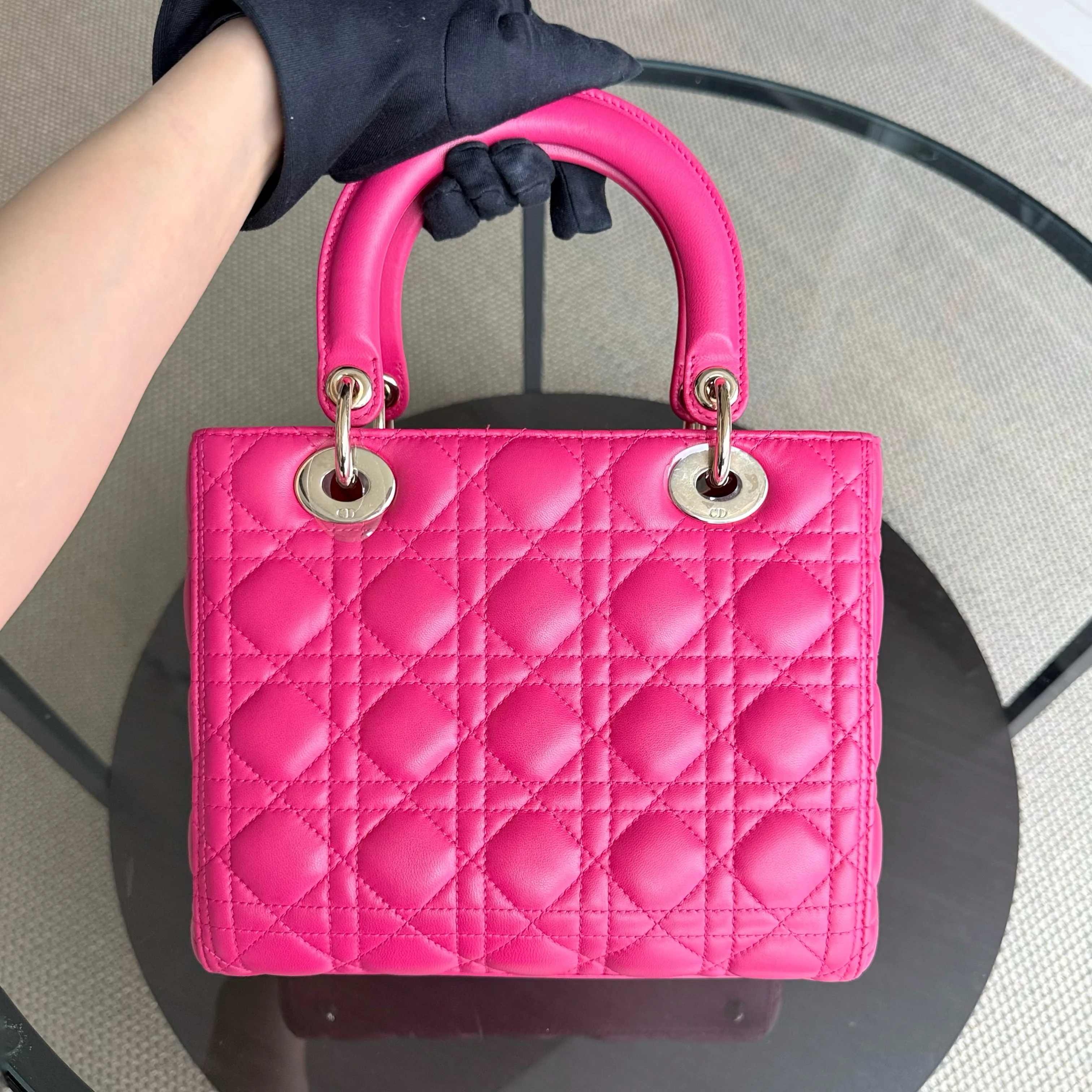 Dior Lady Medium - Cannage Lambskin Hot Pink Gold Hardware