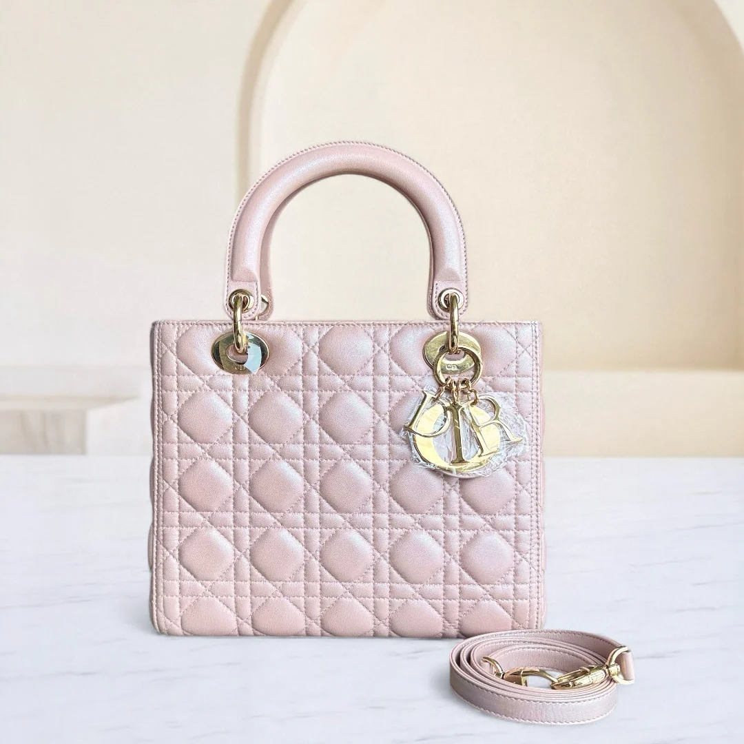 Dior Lady Medium Cannage Lambskin Light Pink Gold Hardware