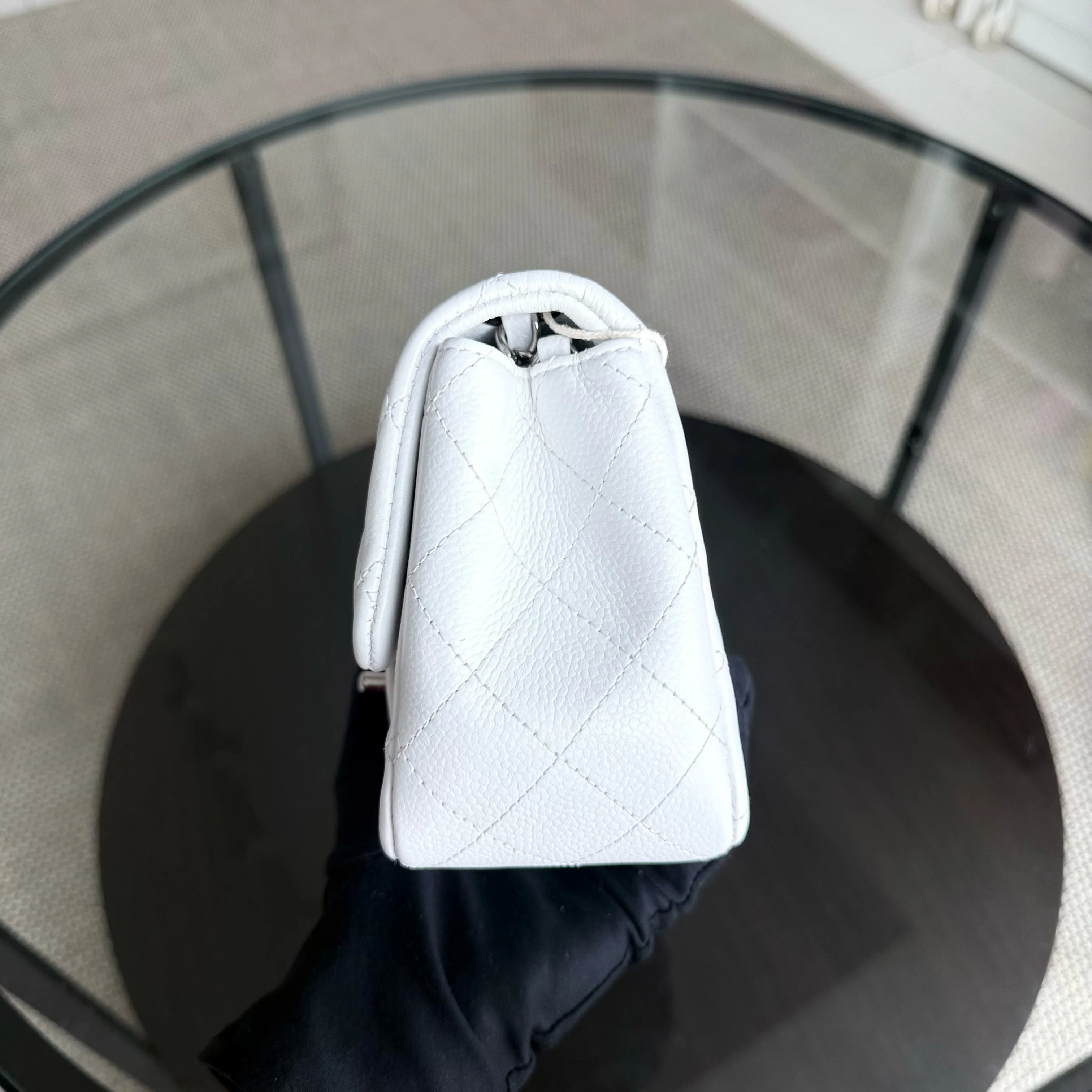 Chanel Classic Flap Mini Square - Caviar Quilted White Silver Hardware Series 18