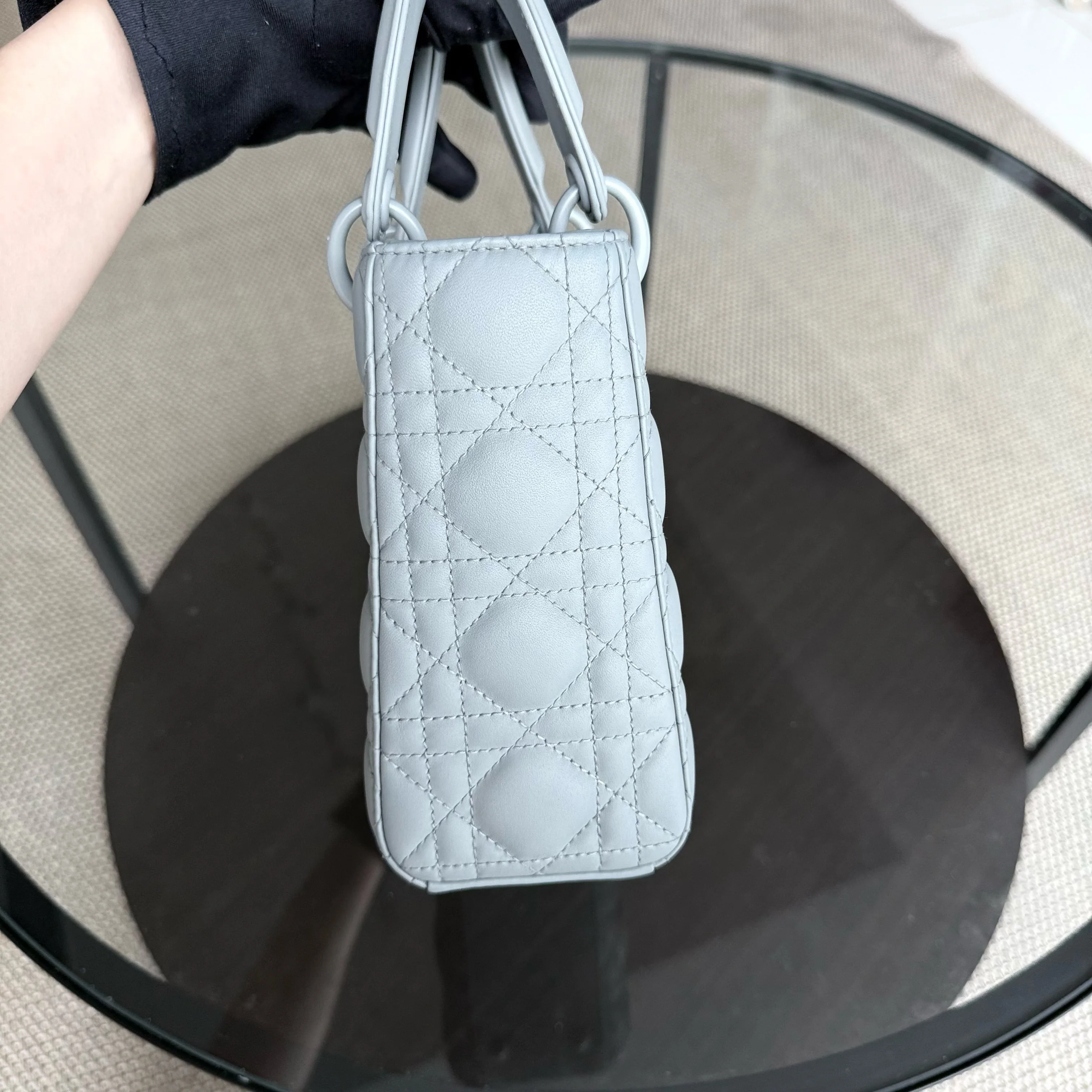 Dior Lady Small ABC - All Gray Grey Cannage Calfskin Black Hardware