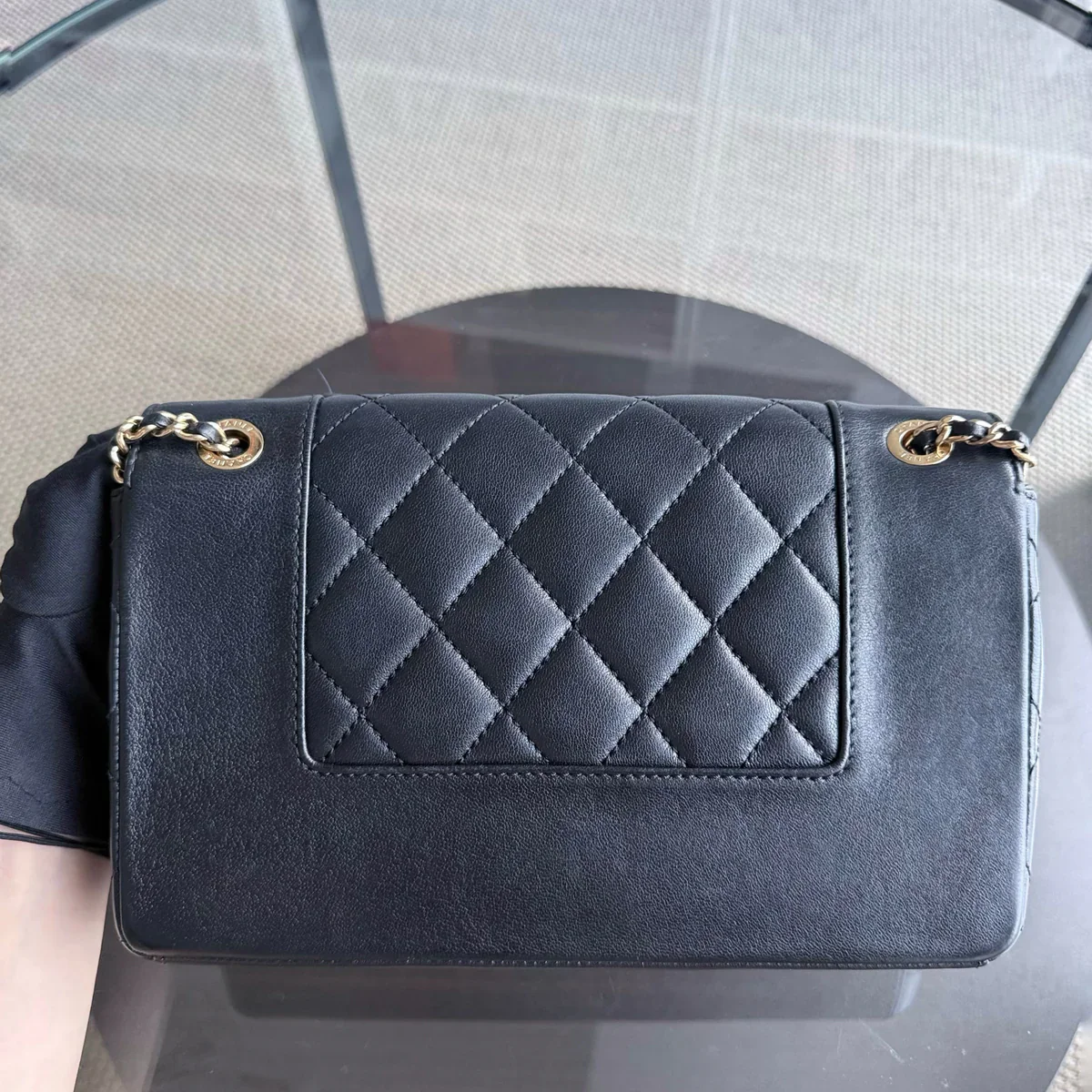 Chanel Seasonal Flap Mademoiselle - Quilted Calfskin Black Gold Hardware
