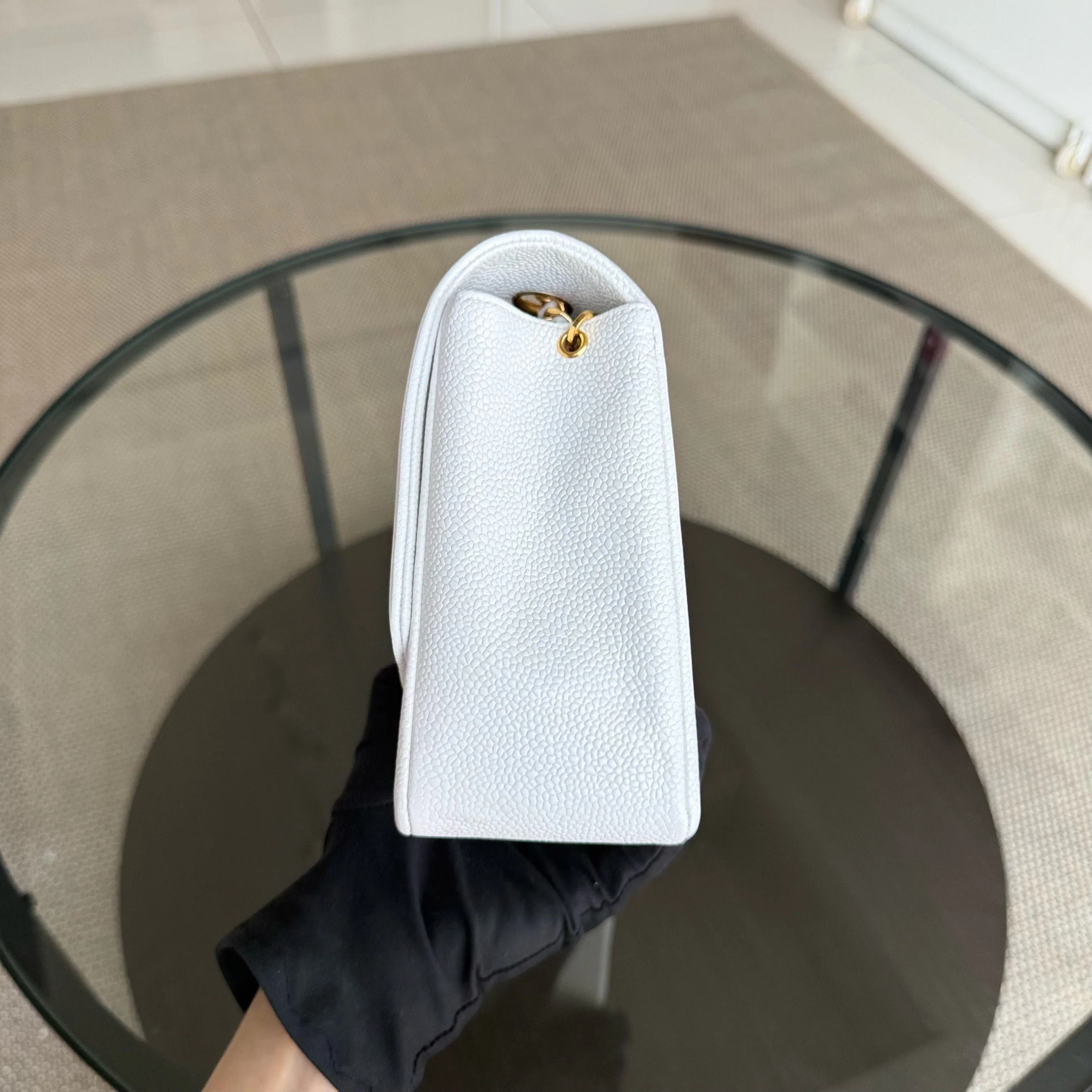 Chanel Diana Medium Vintage - 25CM Quilted Caviar White Gold Hardware Series 2