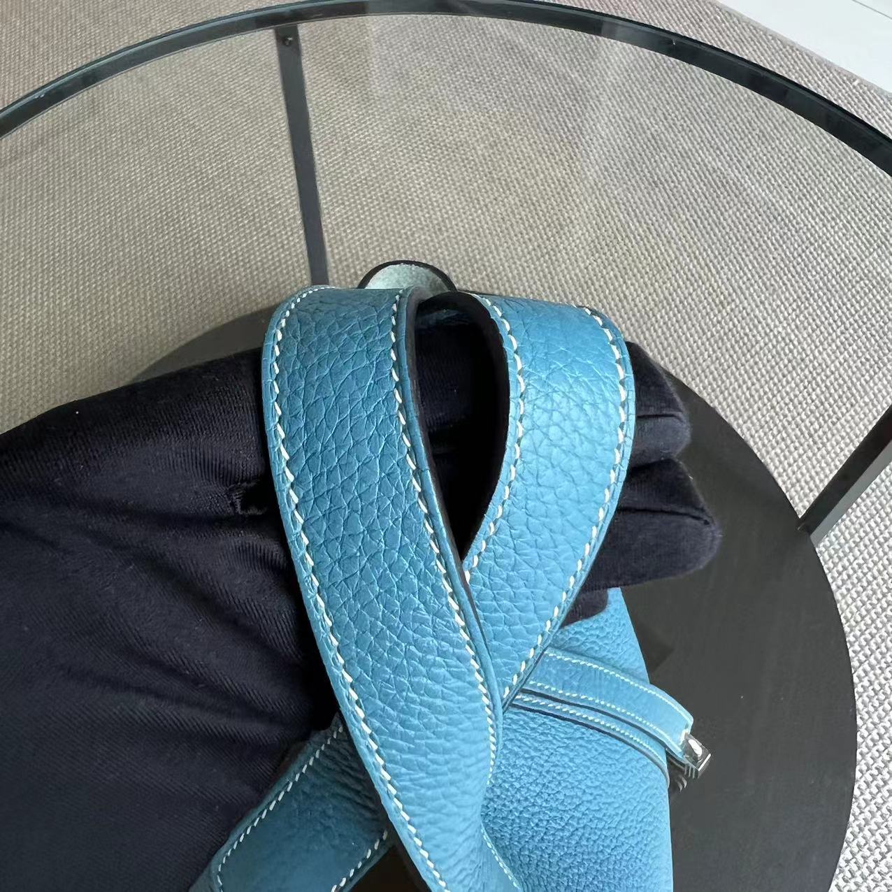 Hermes Picotin 18 - Blue Jean Mauve Pale Square R TC Clemence Silver Hardware