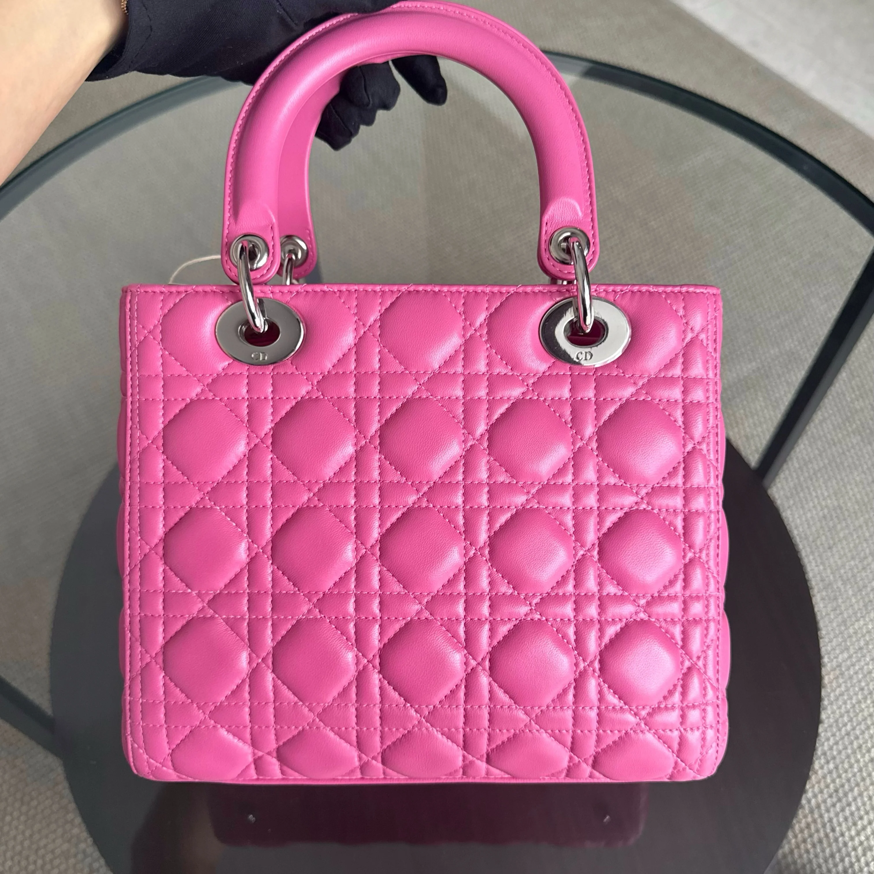 Dior Lady Medium - Cannage Lambskin Barbie Pink Silver Hardware Strap
