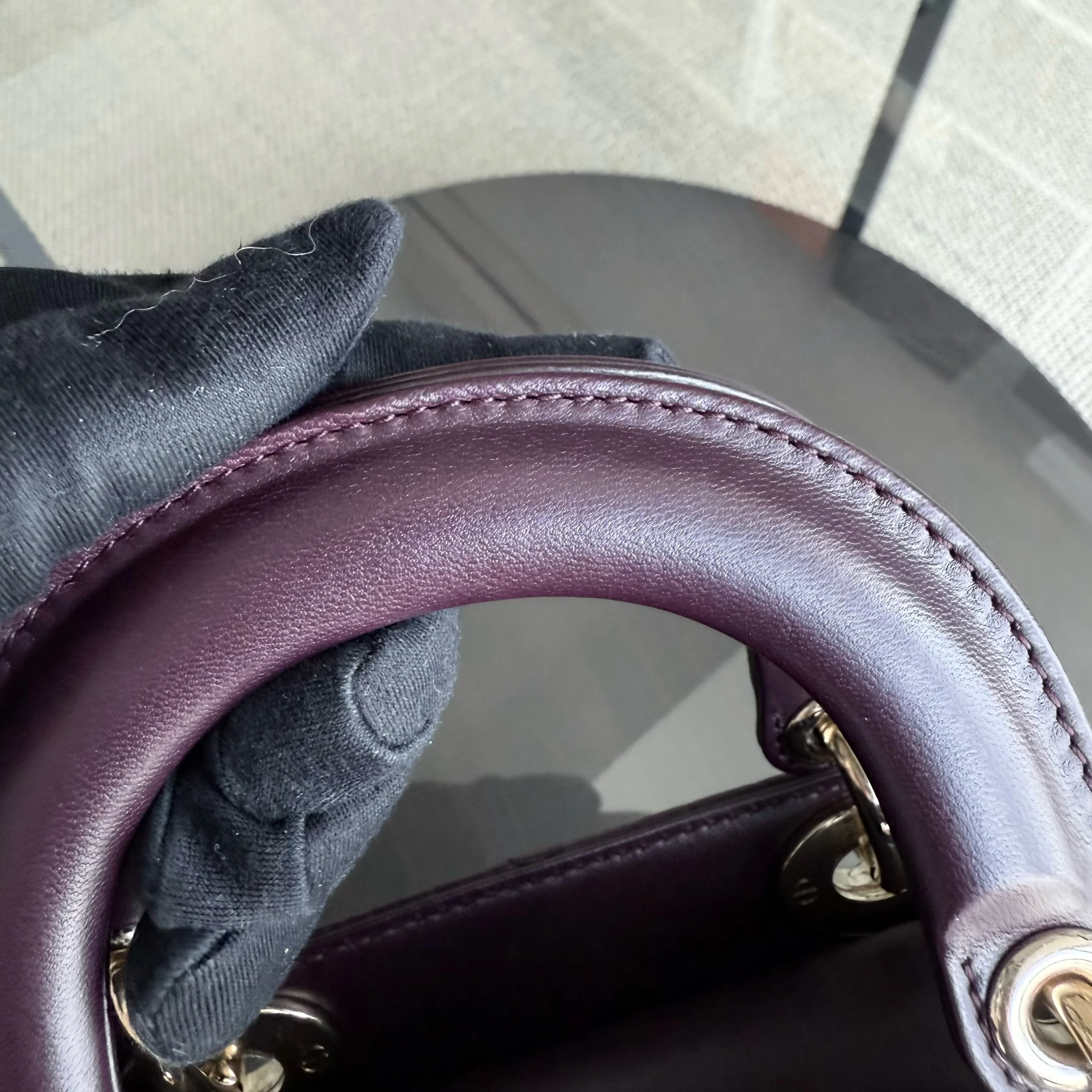 Dior Lady Mini - Cannage Lambskin Wine Burgundy Gold Hardware Chain Strap