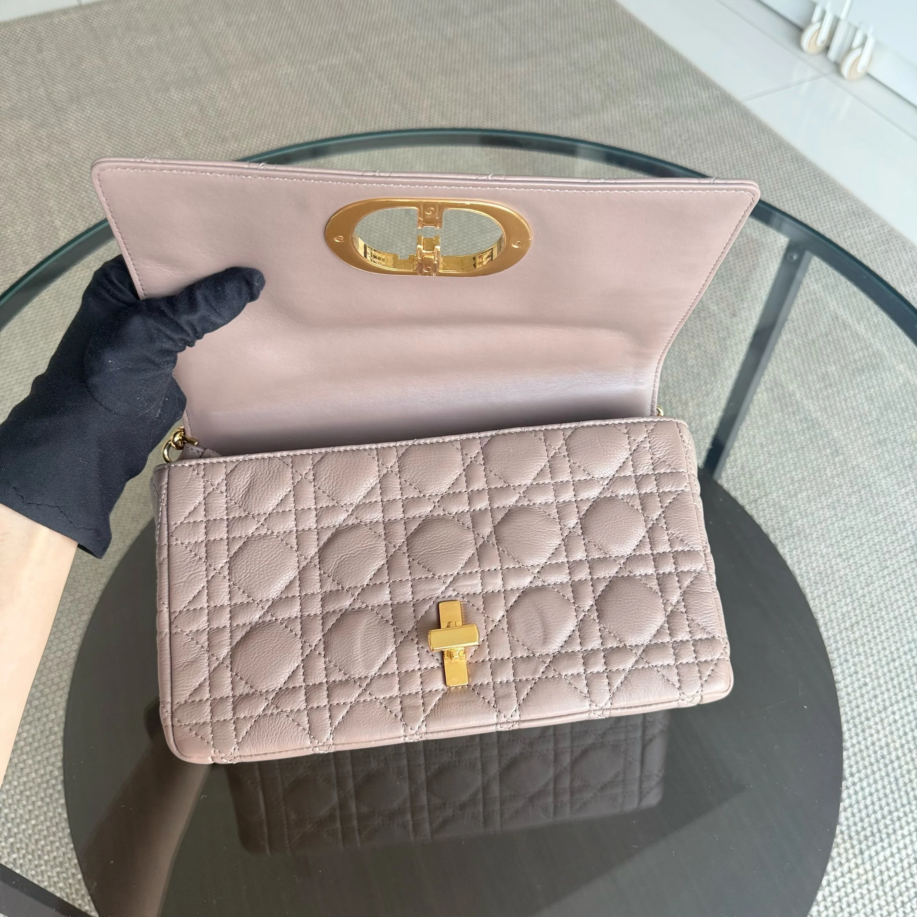 Dior Caro Medium - 25CM Cannage Calfskin Milktea Blush Gold Hardware