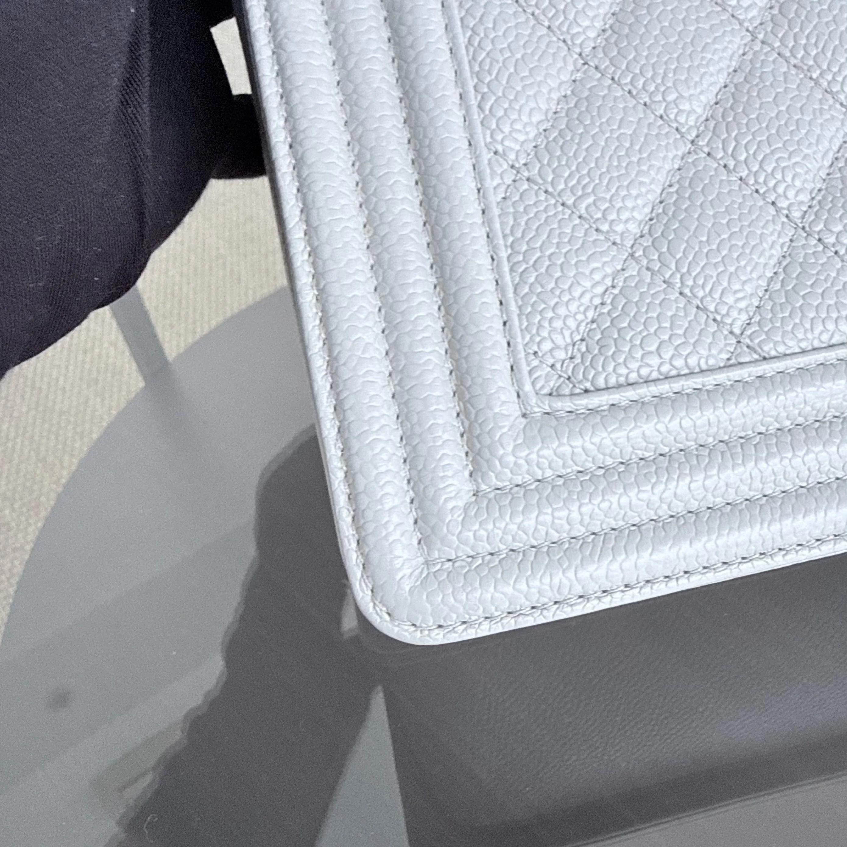 Chanel Boy New Medium - 28CM Quilted Caviar Grey Gray Gold Hardware Series 28