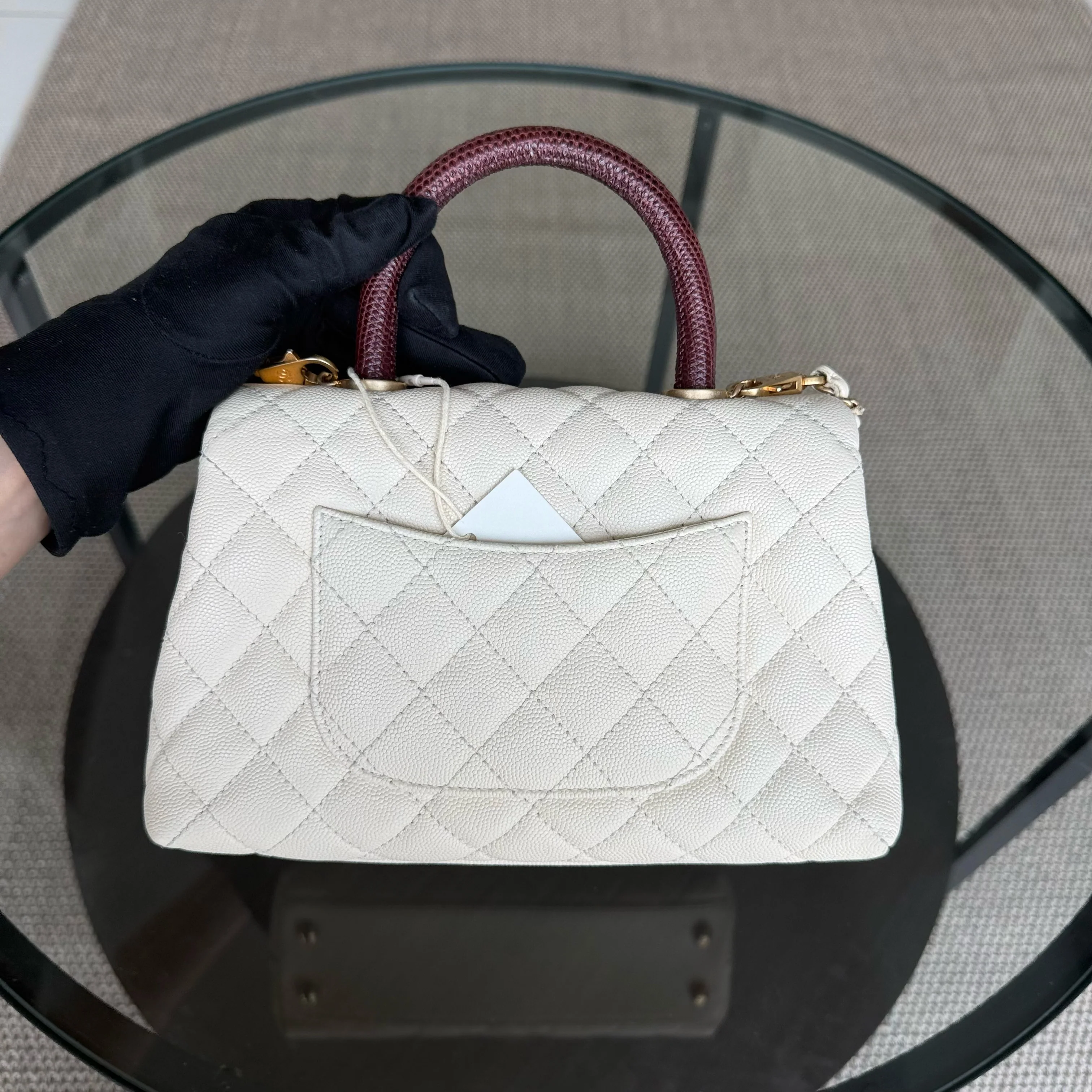 Chanel Coco Handle Small - Caviar Quilted Lizard Handle White Gold Hardward 24