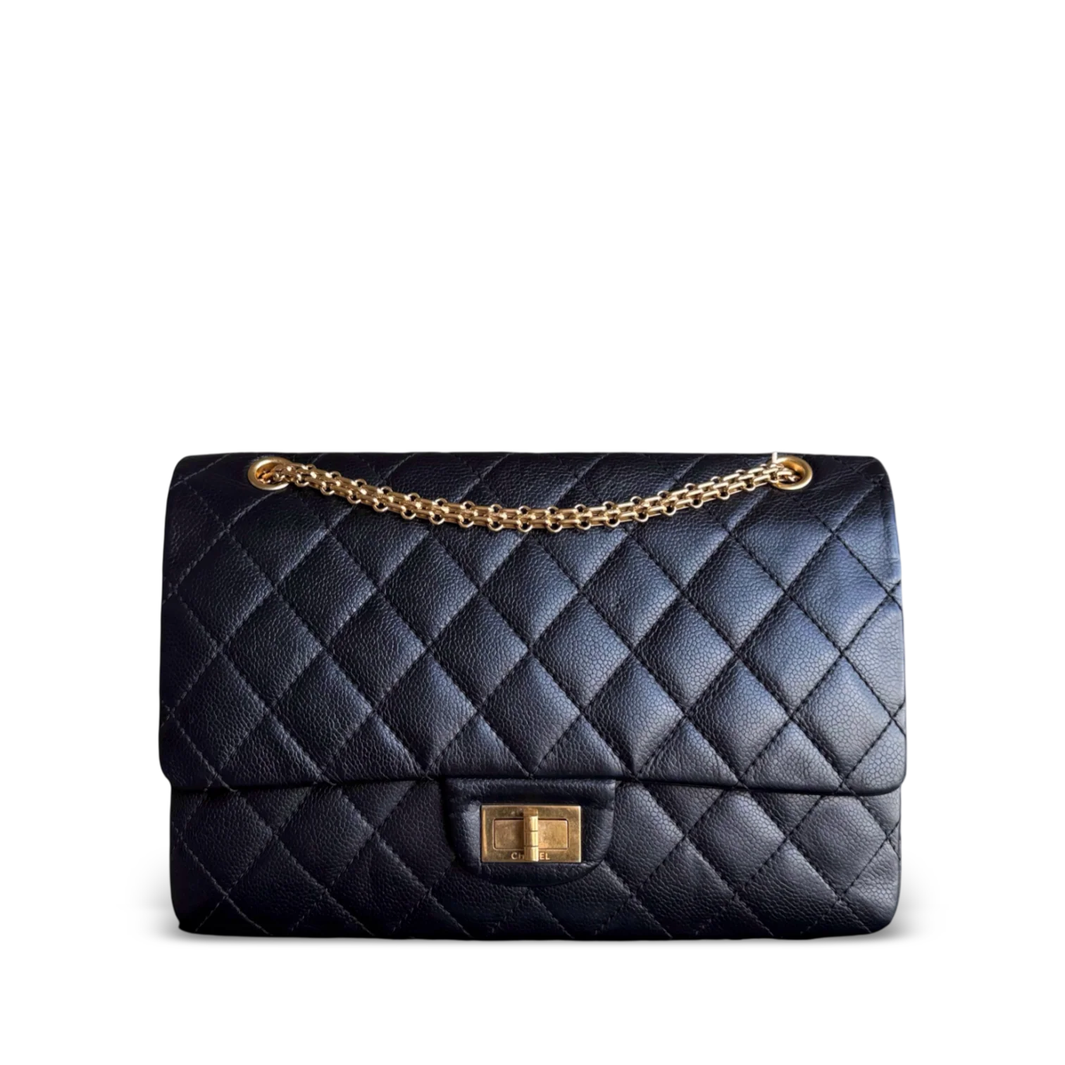 Chanel 2.55 Reissue 227 - Caviar Quilted Black Aged Gold Hardware Series 18