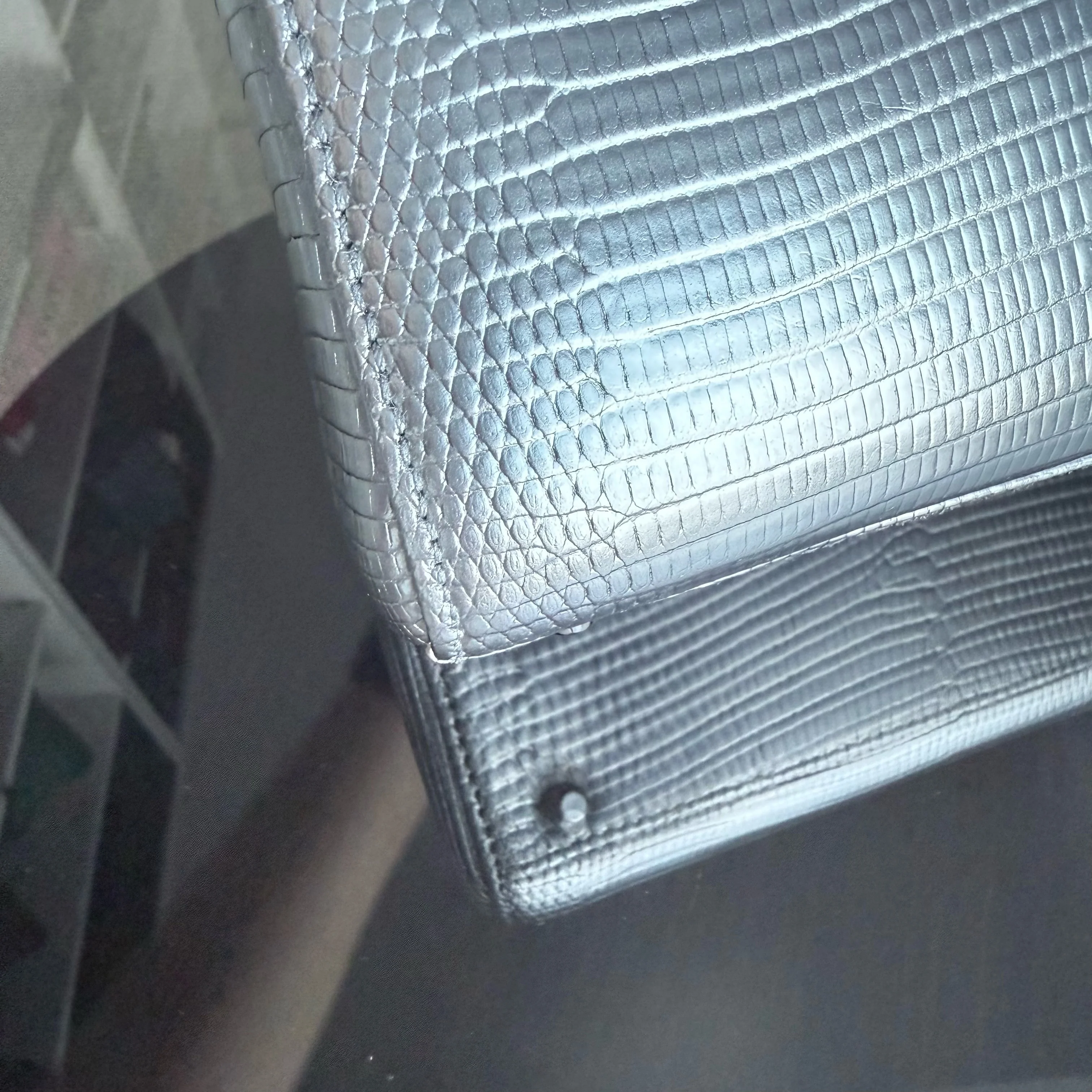 Dior Lady Mini - Exotic Lizard Gray Silver Hardware