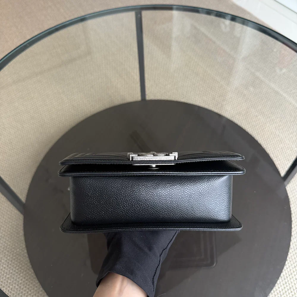 Chanel Boy Small - Caviar 20CM Chevron Grained Calfskin Black Leboy Ruthenium Sliver Hardware Series 28