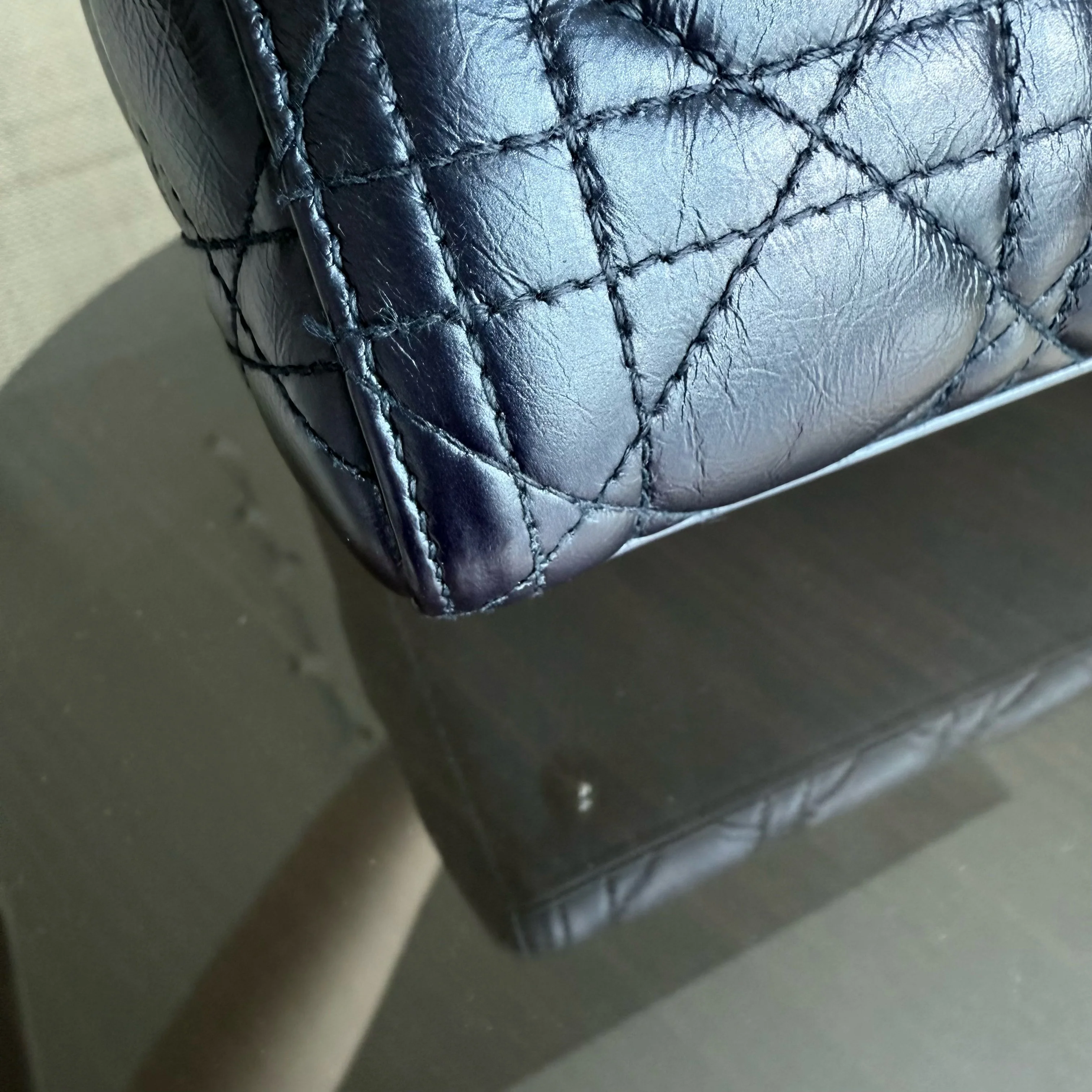 Dior Lady Medium Cannage Glazed Calfskin Dark Blue Silver Hardware