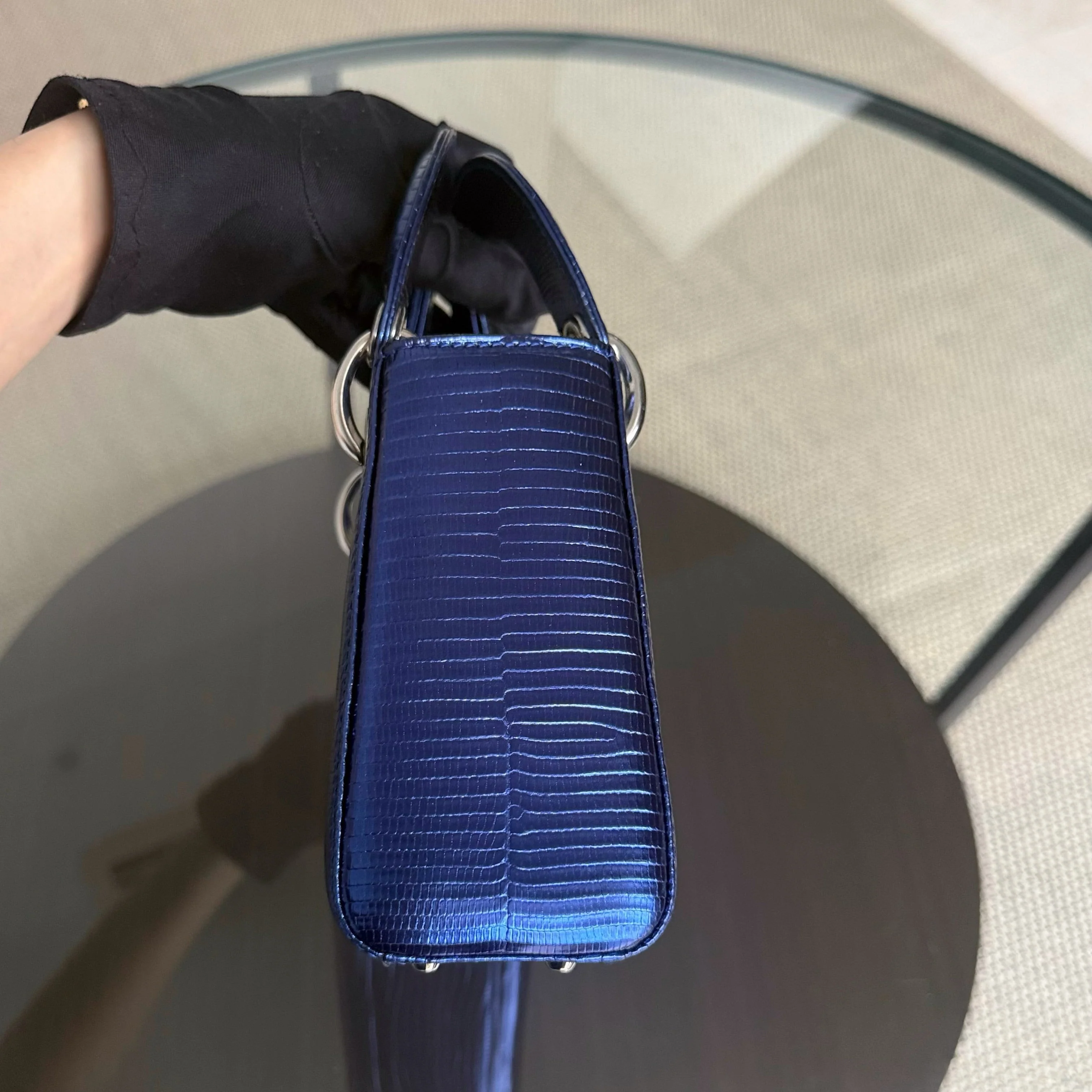 Dior Lady Mini - Exotic Lizard Blue Silver Hardware