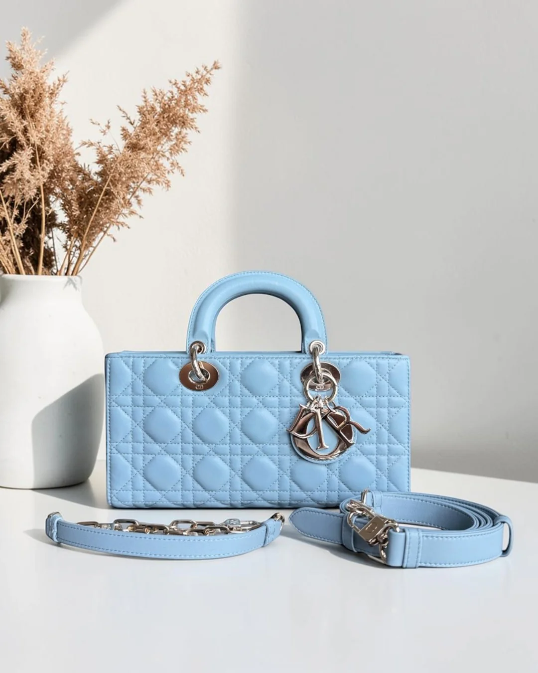 Dior D-Joy Medium - Cannage Lambskin Light Blue Baby Blue Gold Hardware