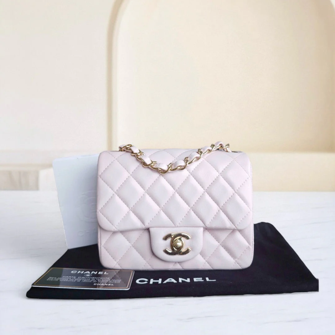 Chanel Classic Flap Mini Square - 17CM Quilted Lambskin Light Pink Gold Hardware Series 23