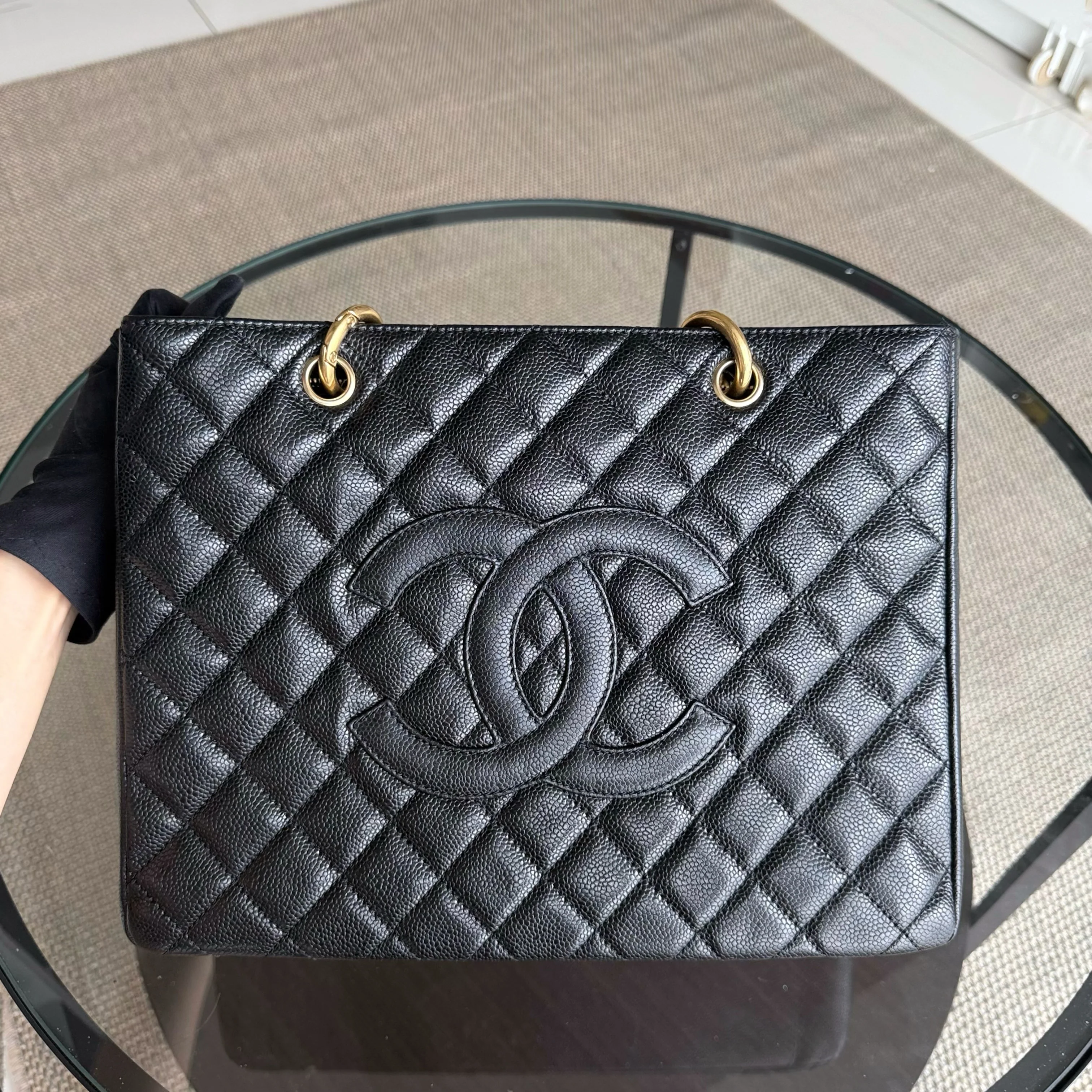 Chanel GST Grand Shopping Tote - Caviar Quilted Black Gold Hardware Series 12