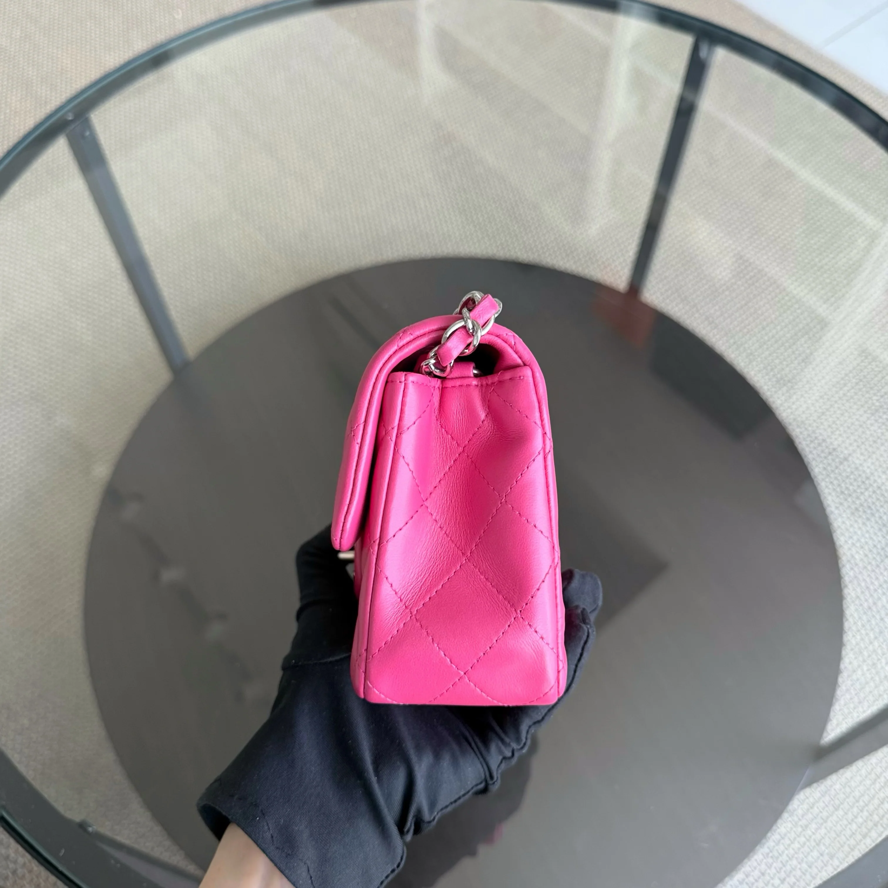 Chanel Classic Flap Mini Rectangle - 20CM Quilted Lambskin Pink Gold Hardware Series 19