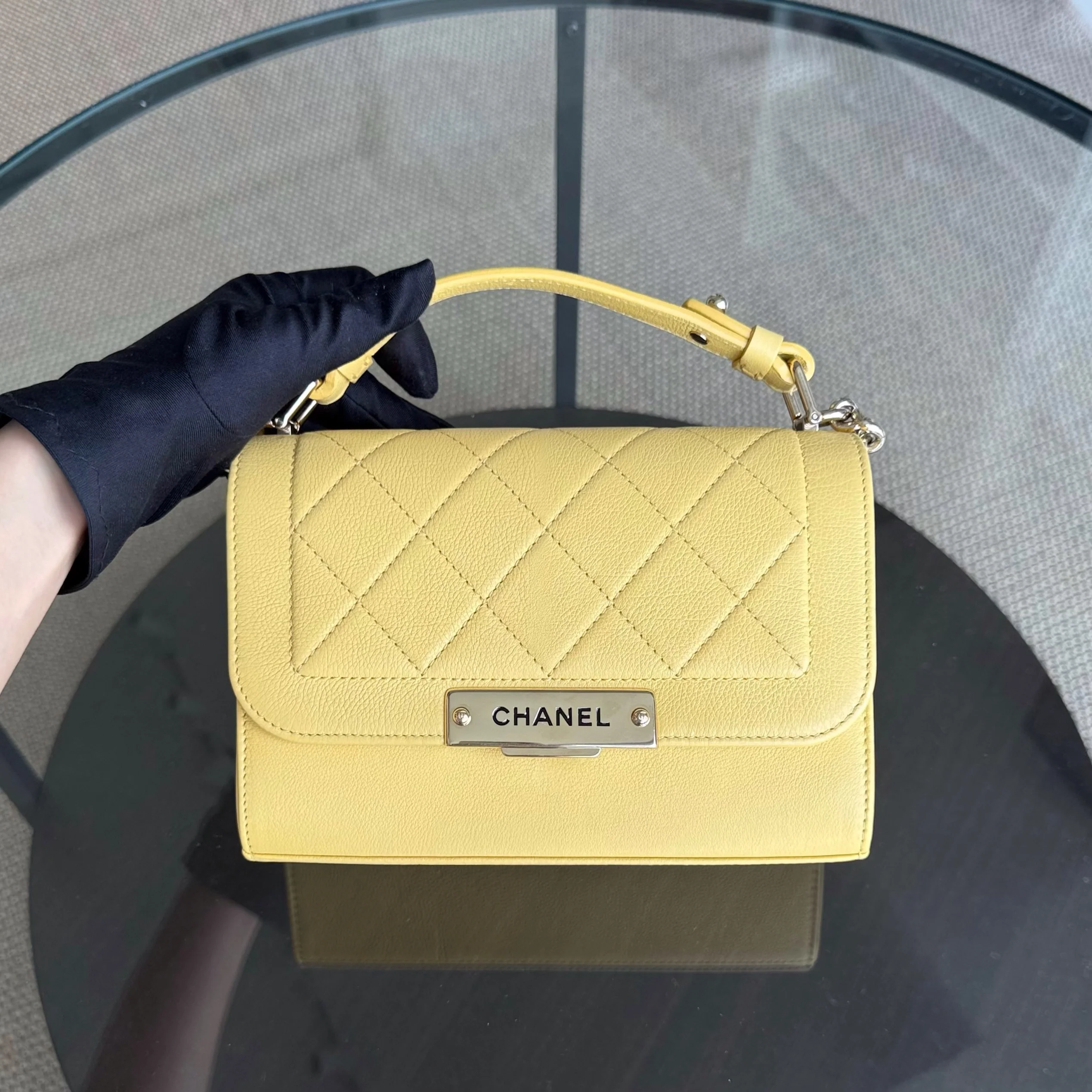 Chanel Label Click Small - Quilted Grained Calfskin Yellow Gold Hardware Series 23