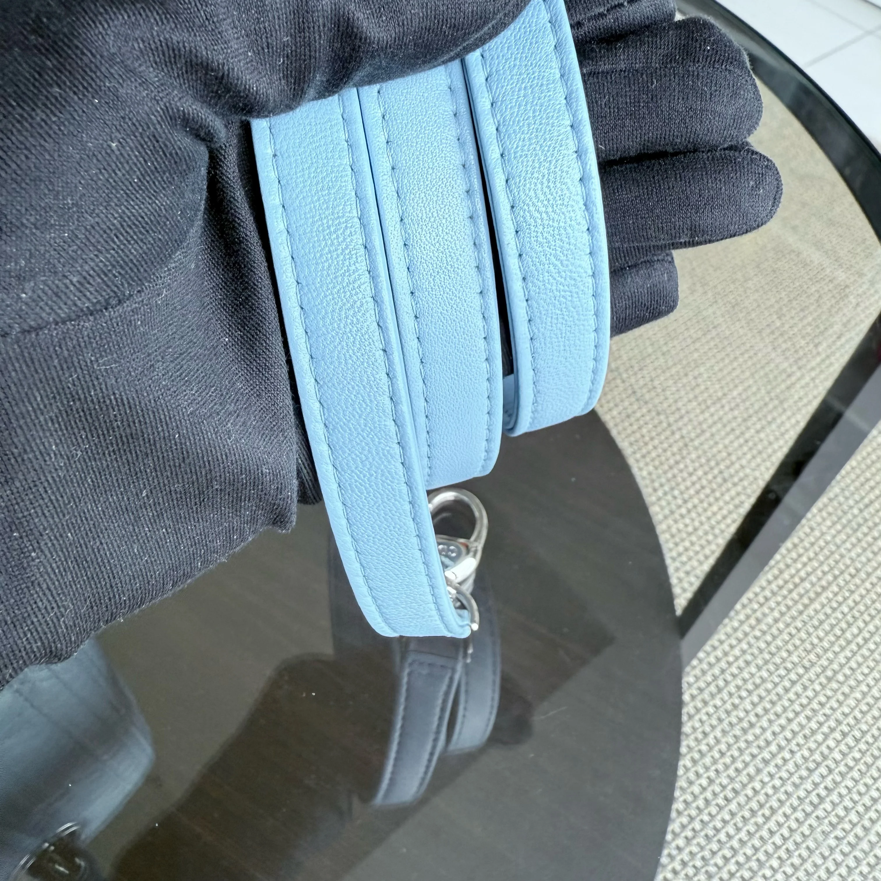 Dior Lady Medium Cannage Lambskin Light Baby Blue Silver Hardware