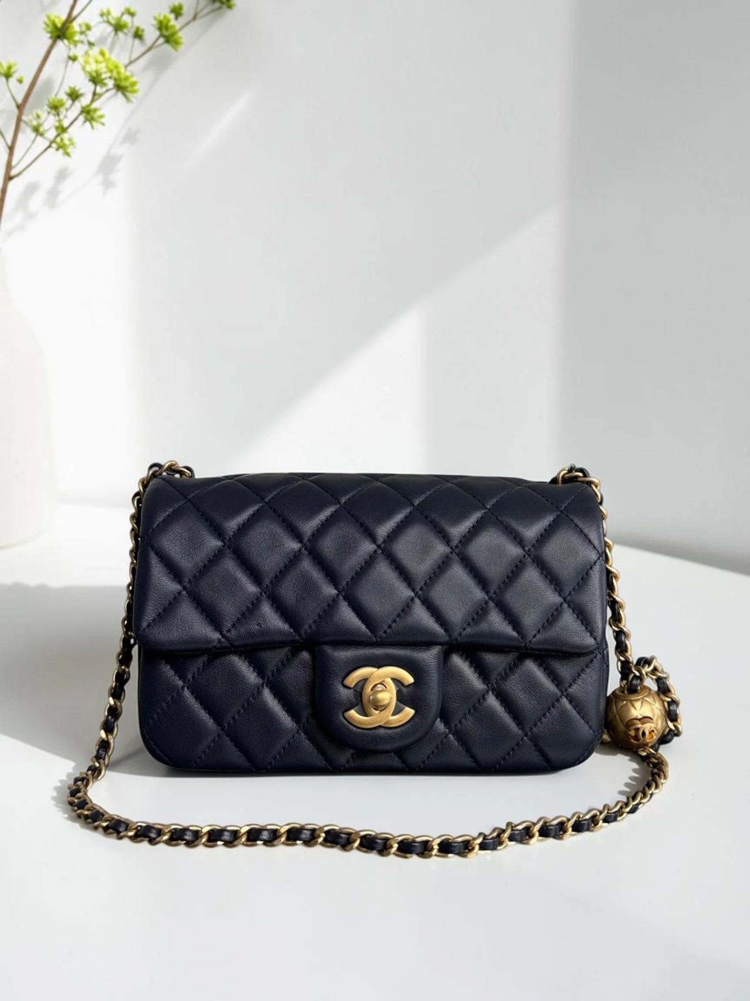 Chanel Classic Flap Mini - 20CM Rectangle Pearl Crush Quilted Lambskin Dark Blue Gold Hardware Series 30
