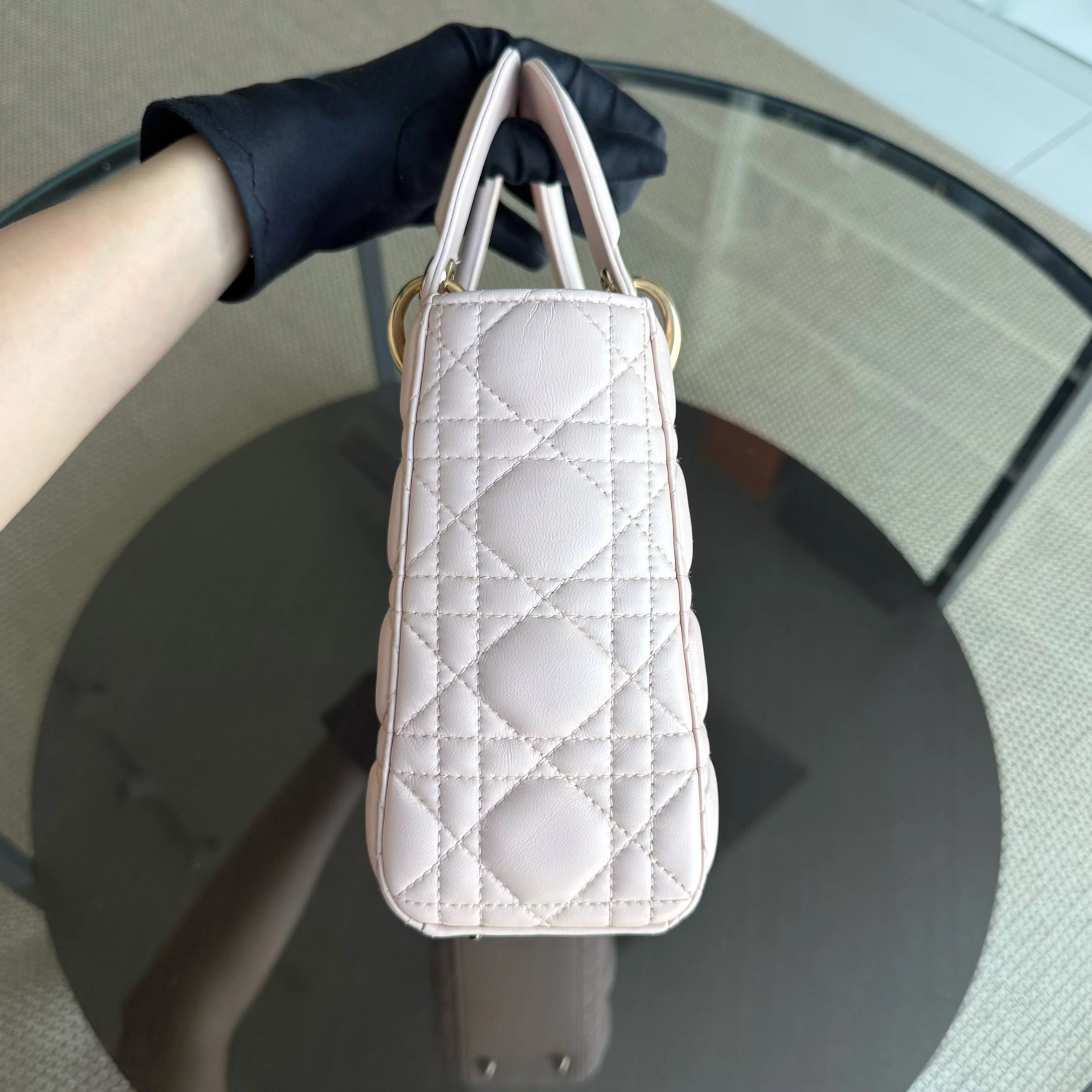 Dior Lady Small Flap - Cannage Lambskin Light Sakura Pink Gold Hardware NO STRAP
