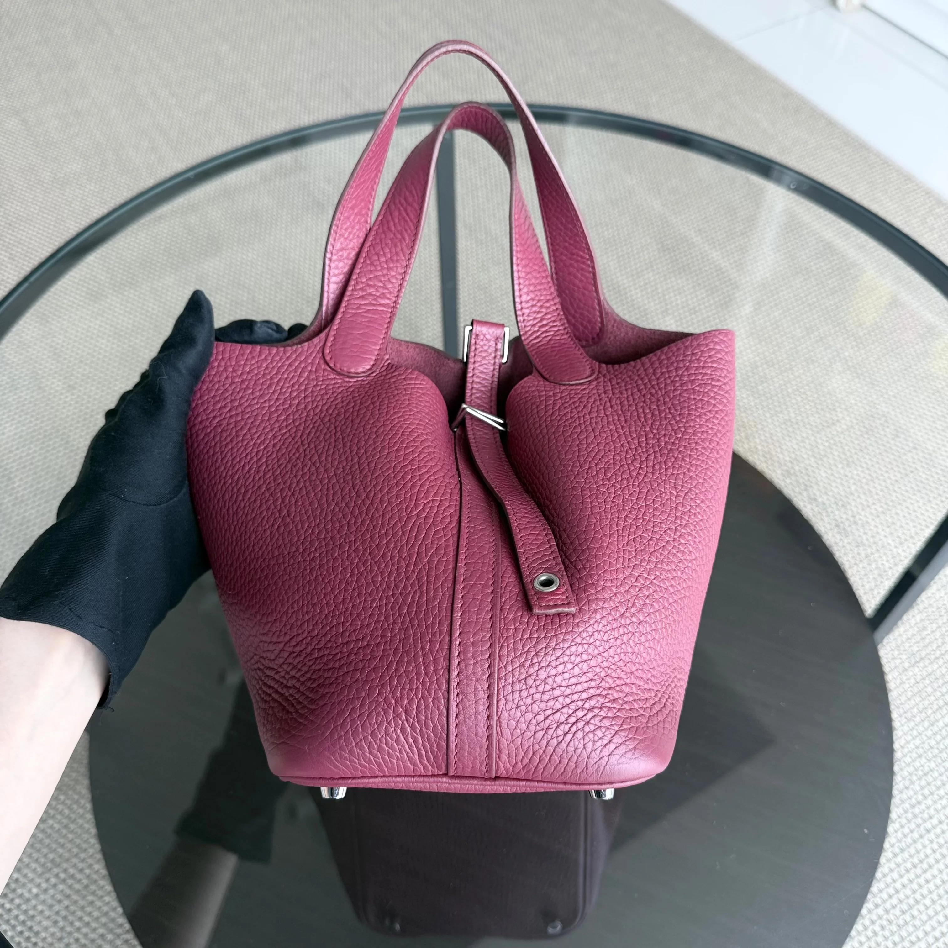 Hermes Picotin 18 - TC Clemence Leather Burgundy Silver Hardware