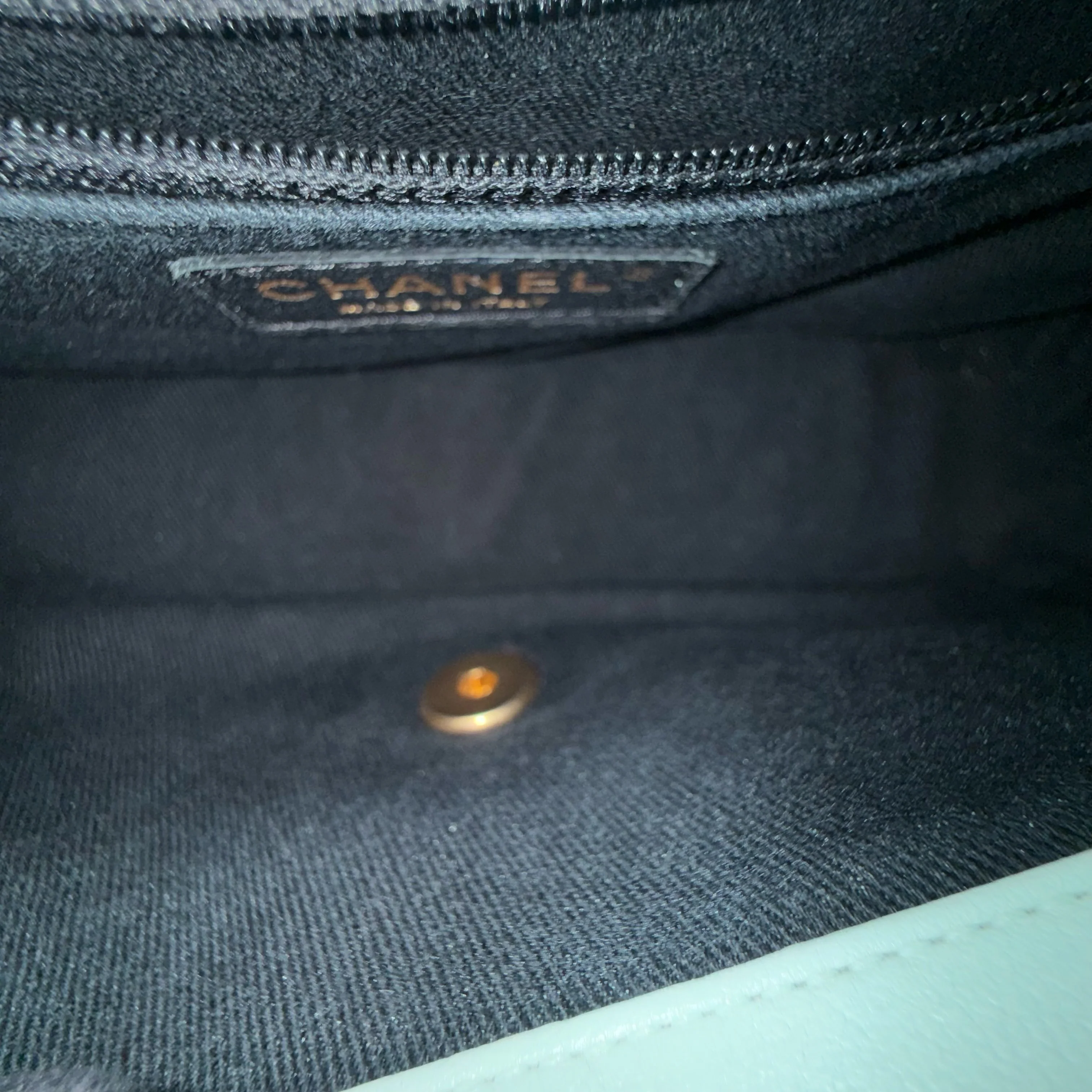 Chanel Seasonal Flap Small - 23CM Surpique CC Herringbone Medallion Flap Chevron Mint Green Gold Hardware Series 20