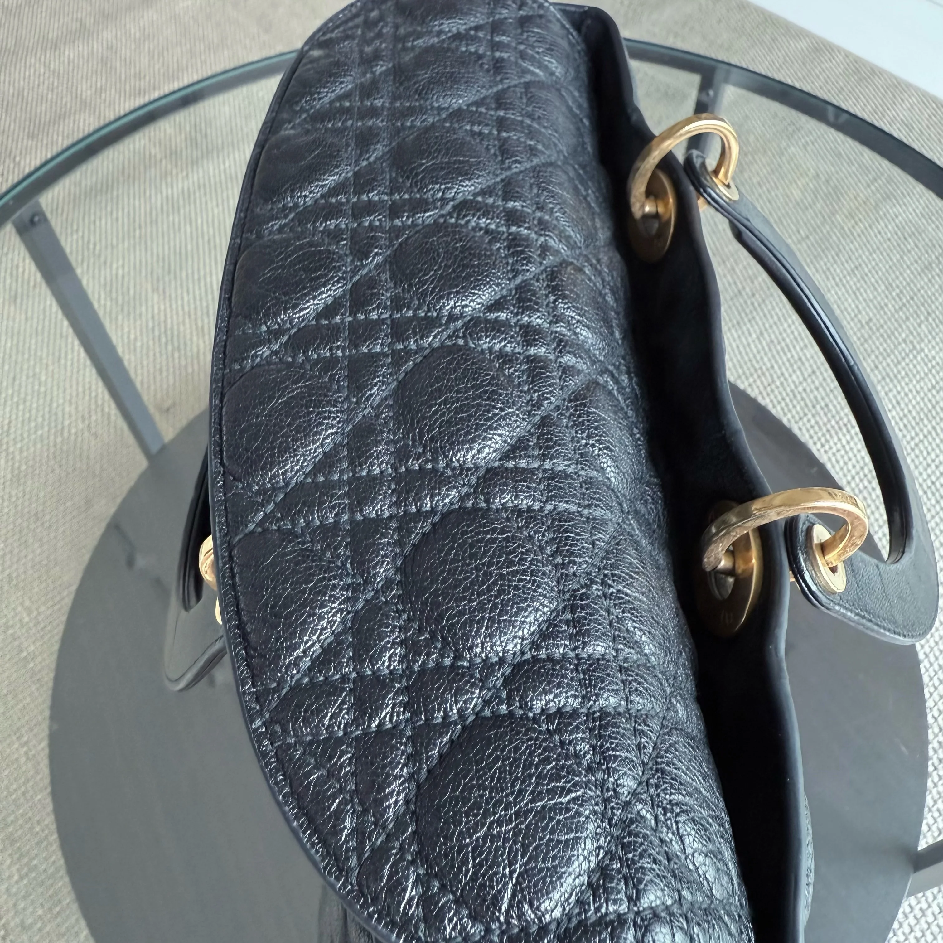 DIor Lady Large - Cannage Grained Calfskin Black Gold Hardware NO STRAP