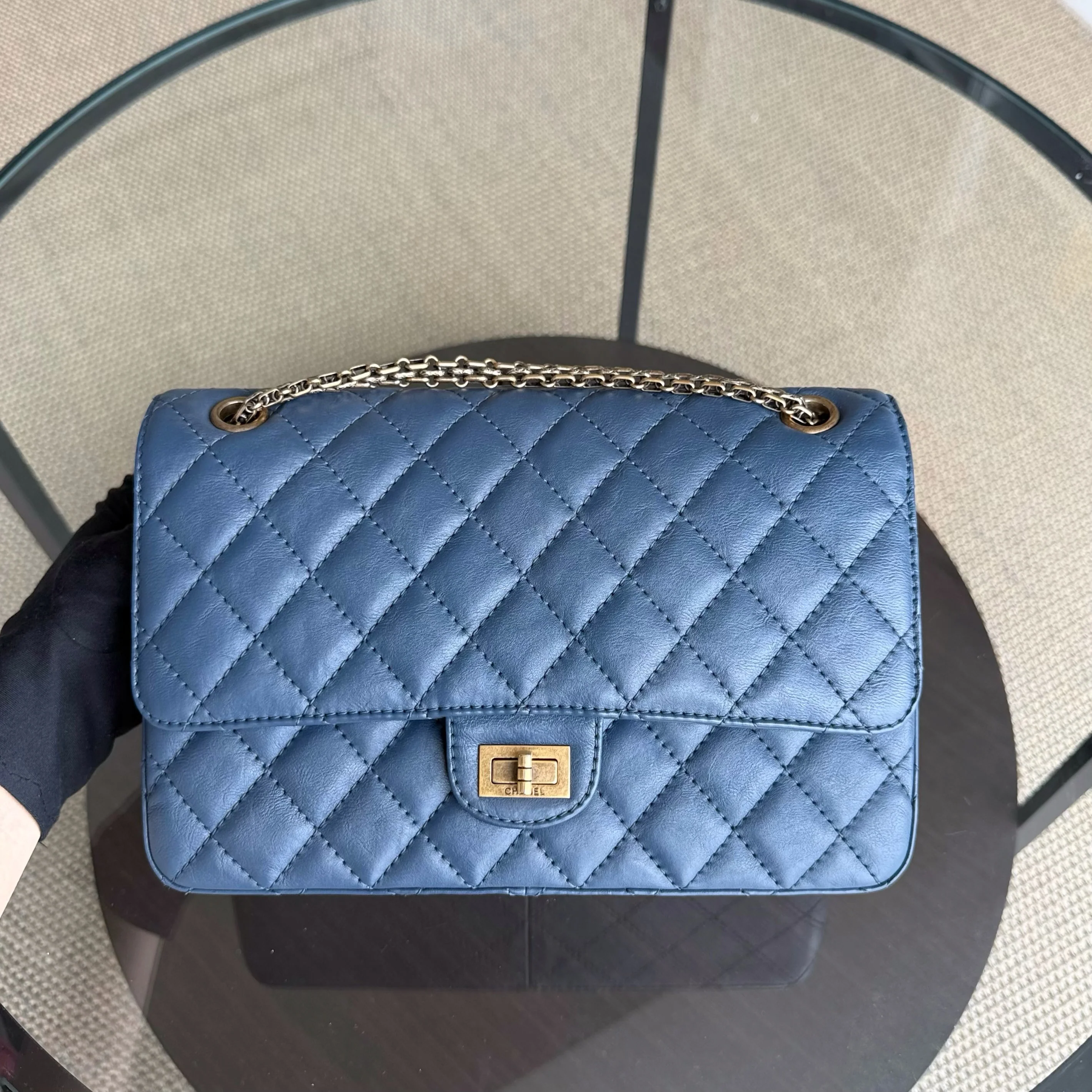 Chanel 2.55 Reissue 226 - Quilted Grained Calfskin Blue Gold Hardware Series 23