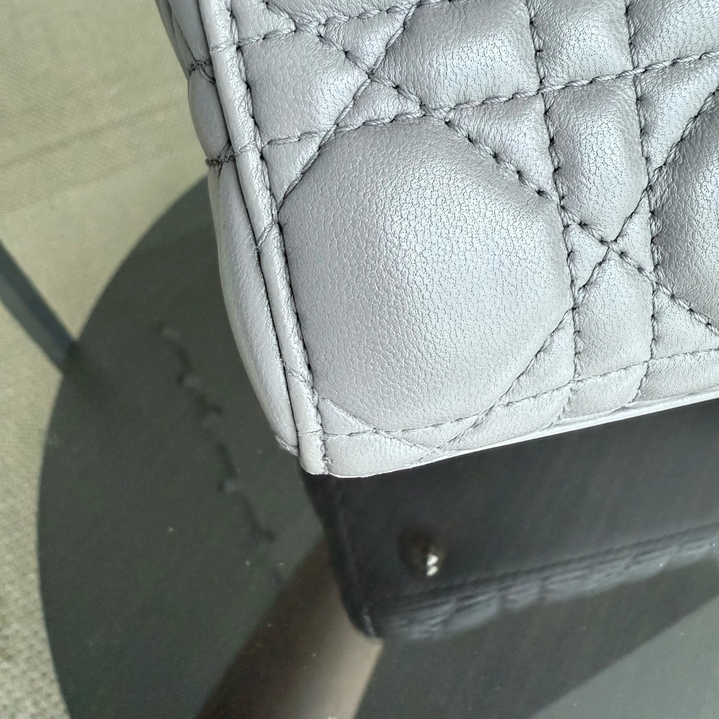 Dior Lady Small - Cannage Lambskin Grey Gray Gold Hardware