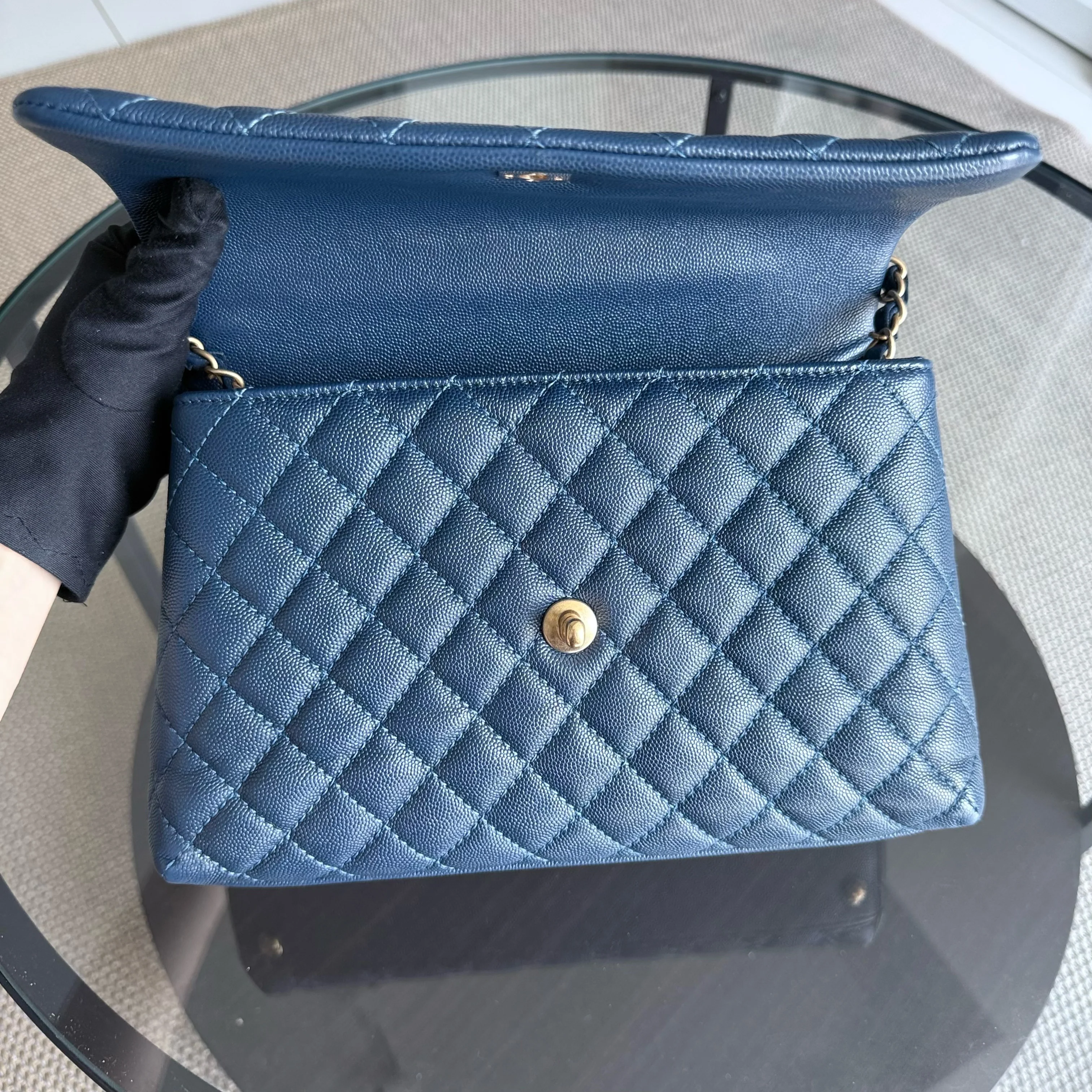 Chanel Coco Handle Medium - Caviar 29CM Quilted Dark Blue Gold Hardware Series 25