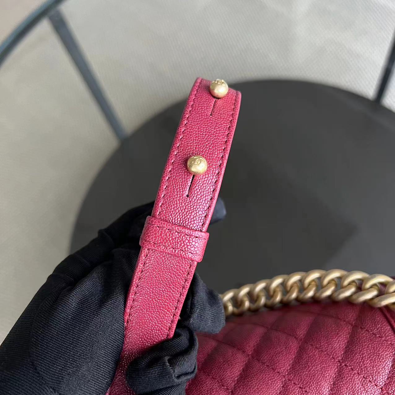 Chanel Boy Medium - Caviar 25CM Quilted Dark Red Golden Hardware Series 26