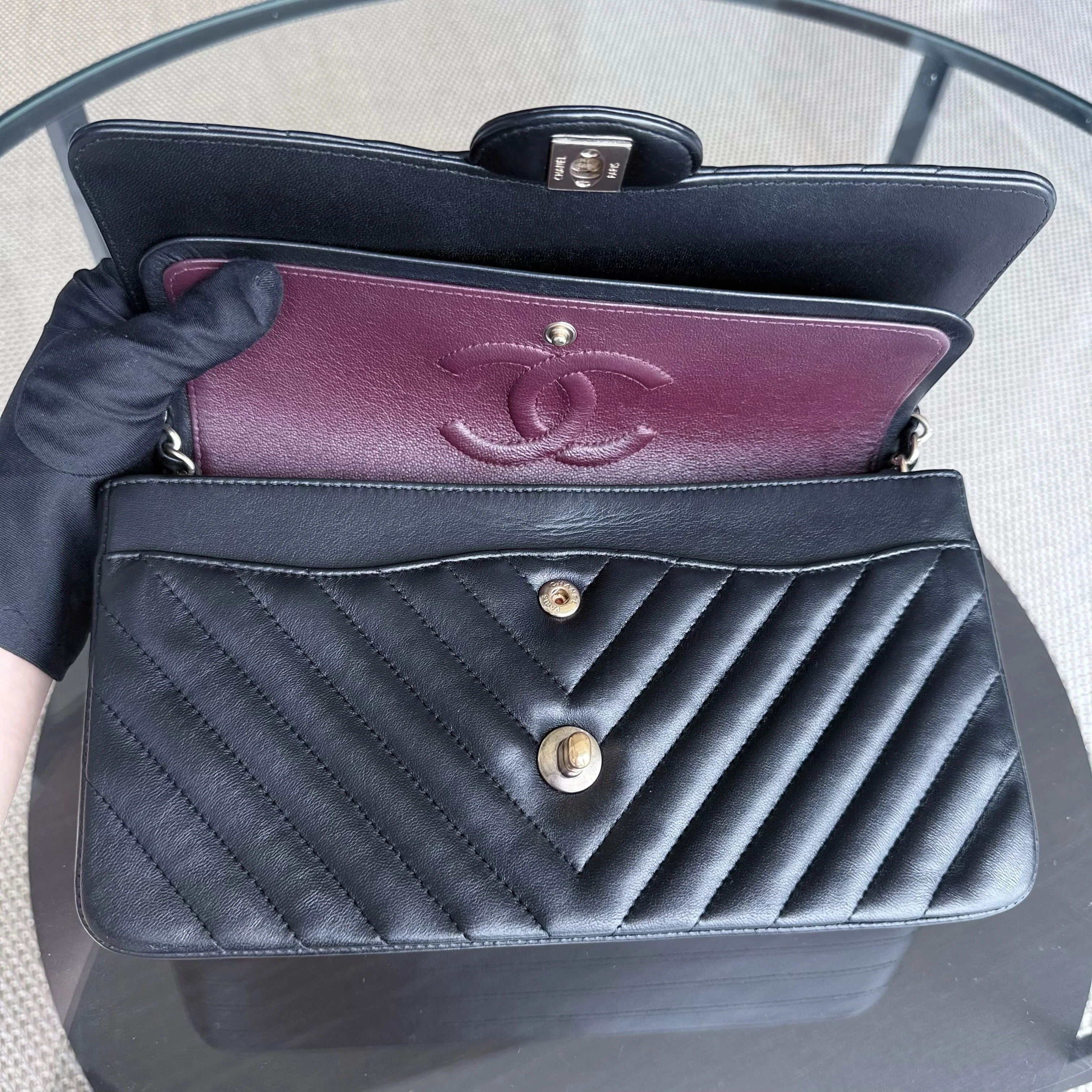 Chanel Classic Flap Medium - 25CM Chevron Lambskin Black Gold Hardware Series 23