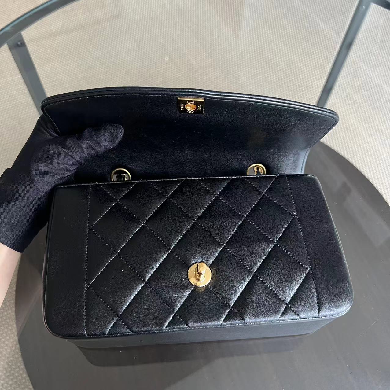 Small Diana Vintage Quilted Lambskin Black 24K Golden Hardware Series 4