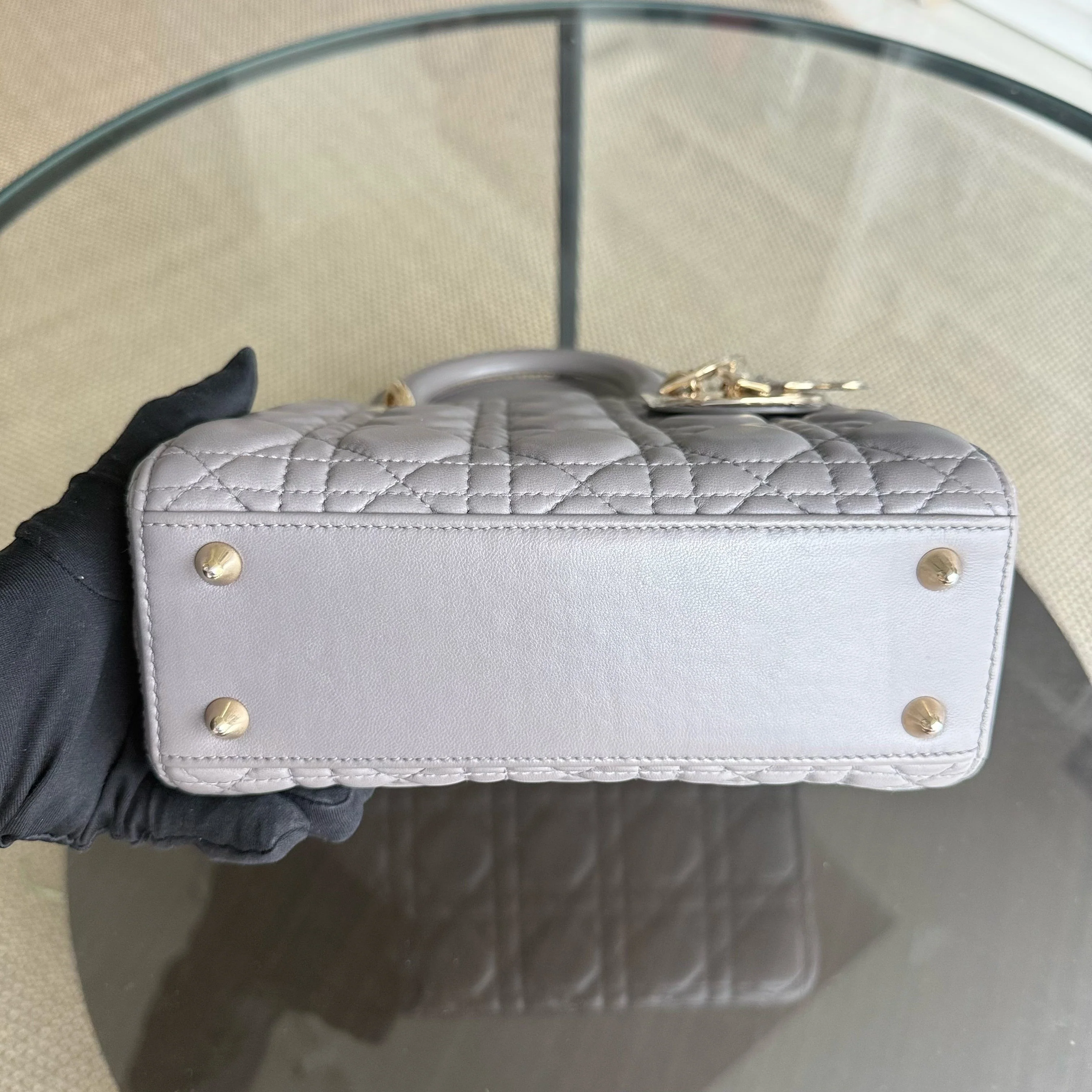 Dior Lady Small - Cannage Lambskin Grey Gray Gold Hardware